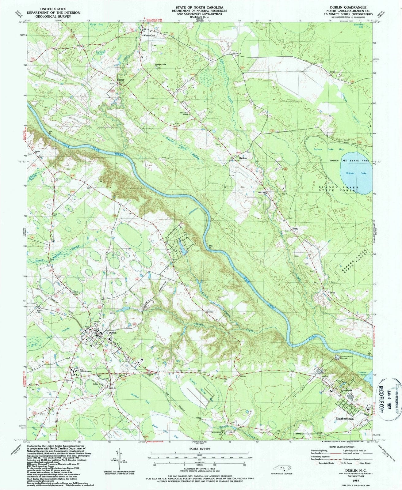 1987 Dublin, NC - North Carolina - USGS Topographic Map