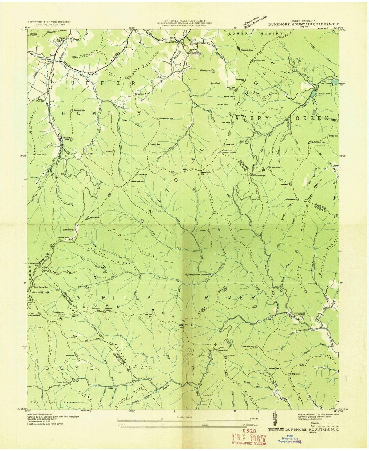 1936 Dunsmore Mountain, NC - North Carolina - USGS Topographic Map