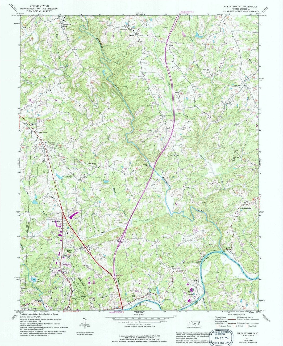 1971 Elkin North, NC - North Carolina - USGS Topographic Map