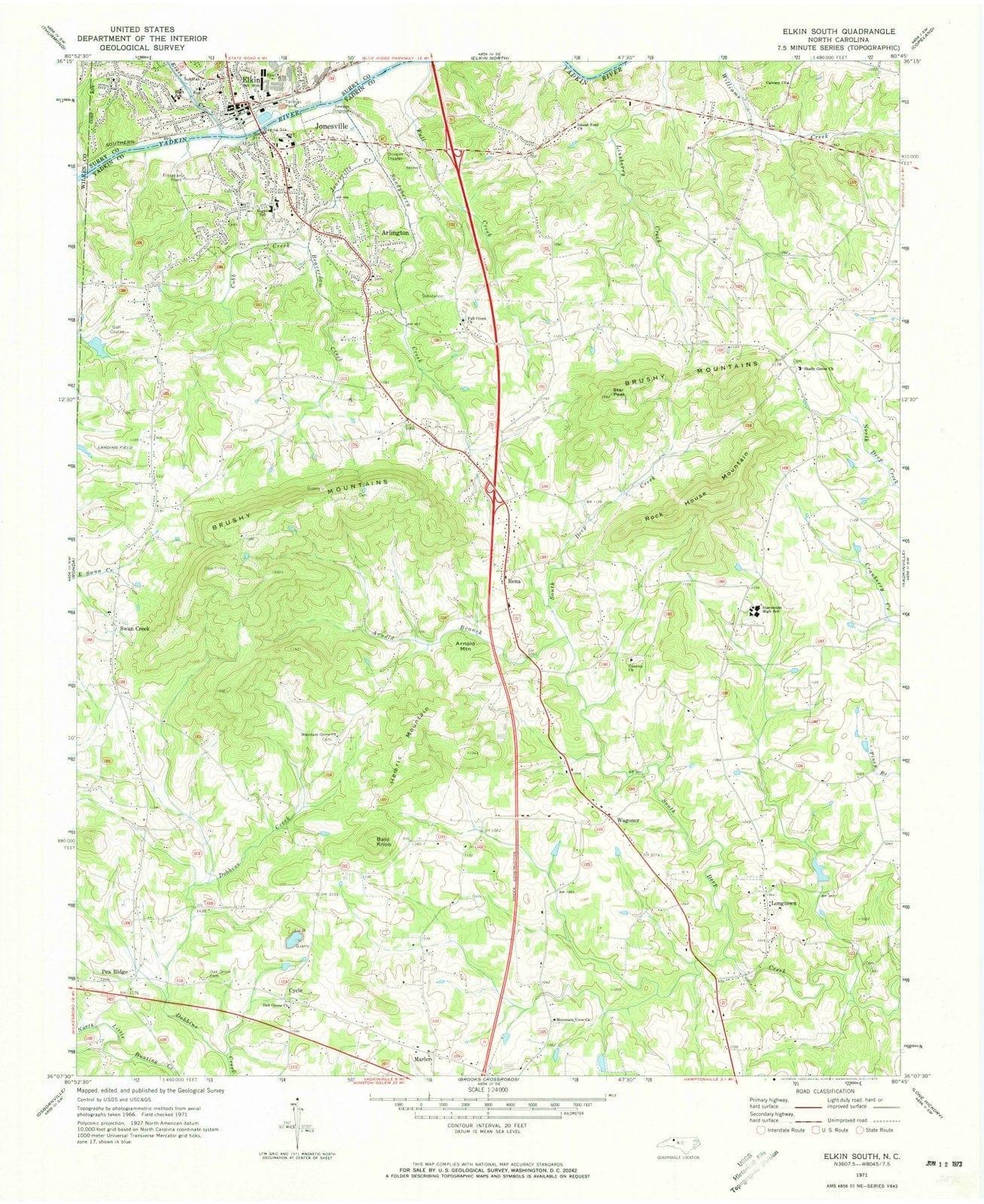 1971 Elkin South, NC - North Carolina - USGS Topographic Map