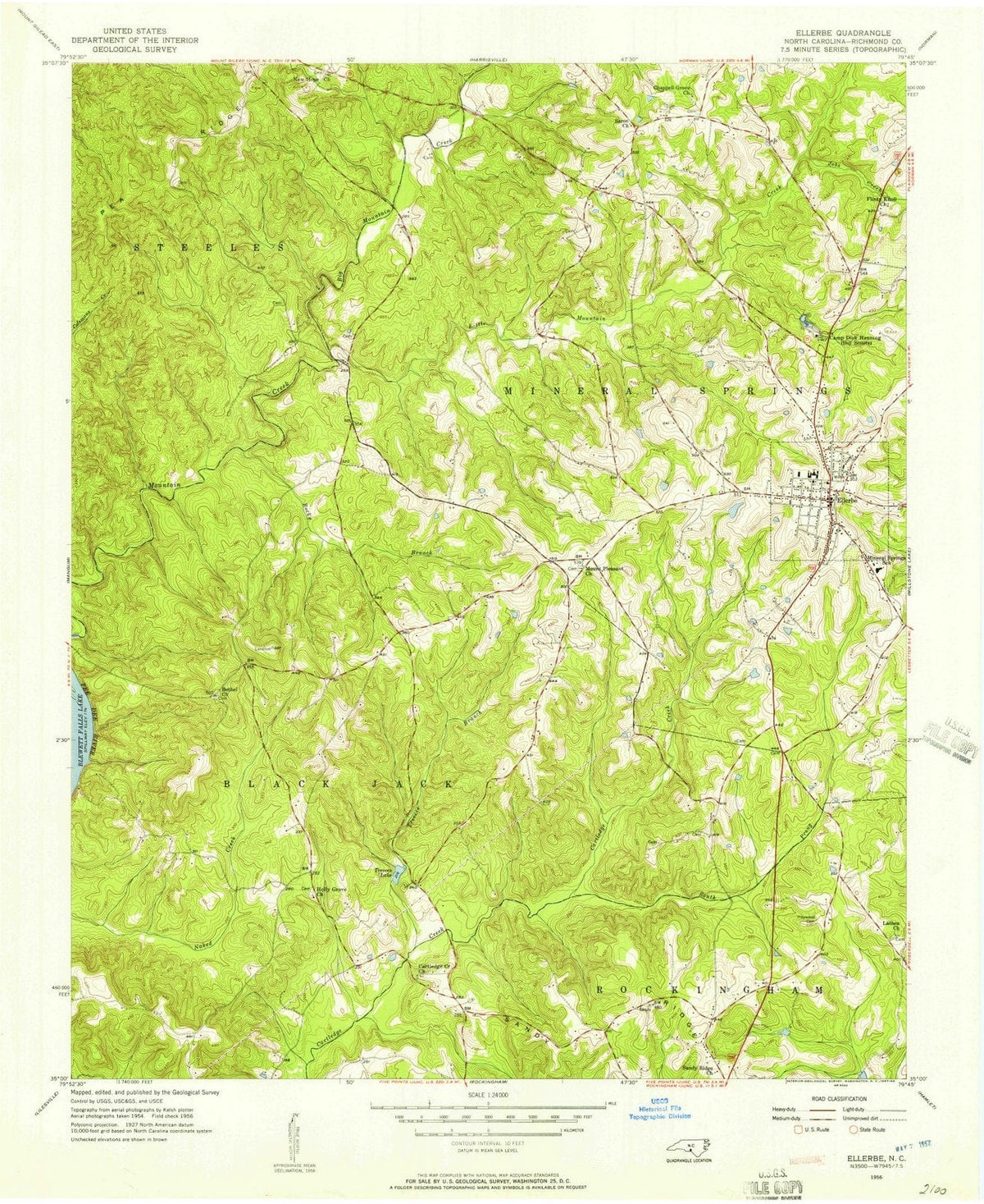 1956 Ellerbe, NC - North Carolina - USGS Topographic Map