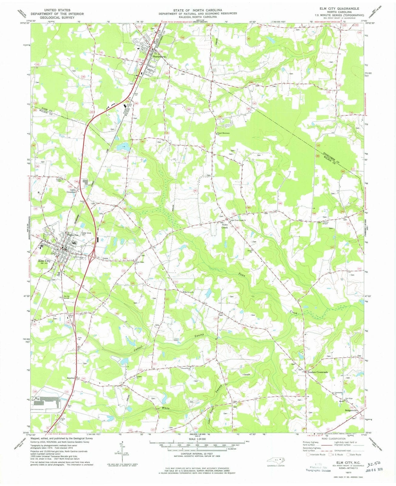 1977 Elm City, NC - North Carolina - USGS Topographic Map