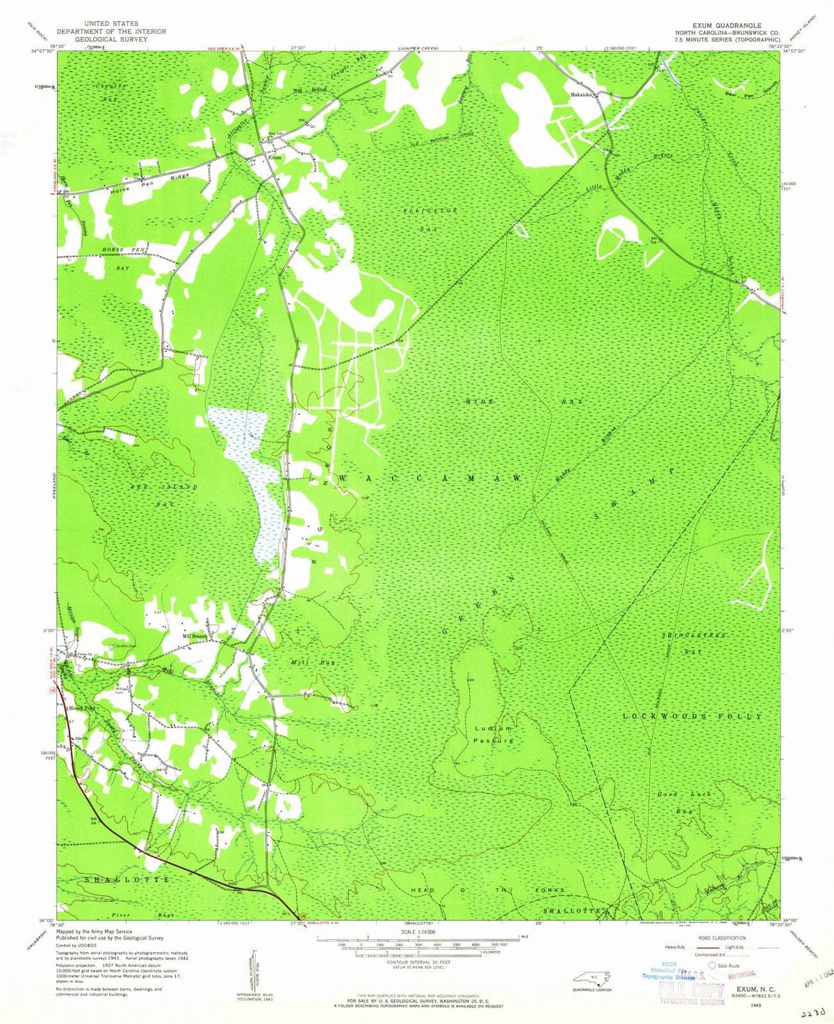 1943 Exum, NC - North Carolina - USGS Topographic Map