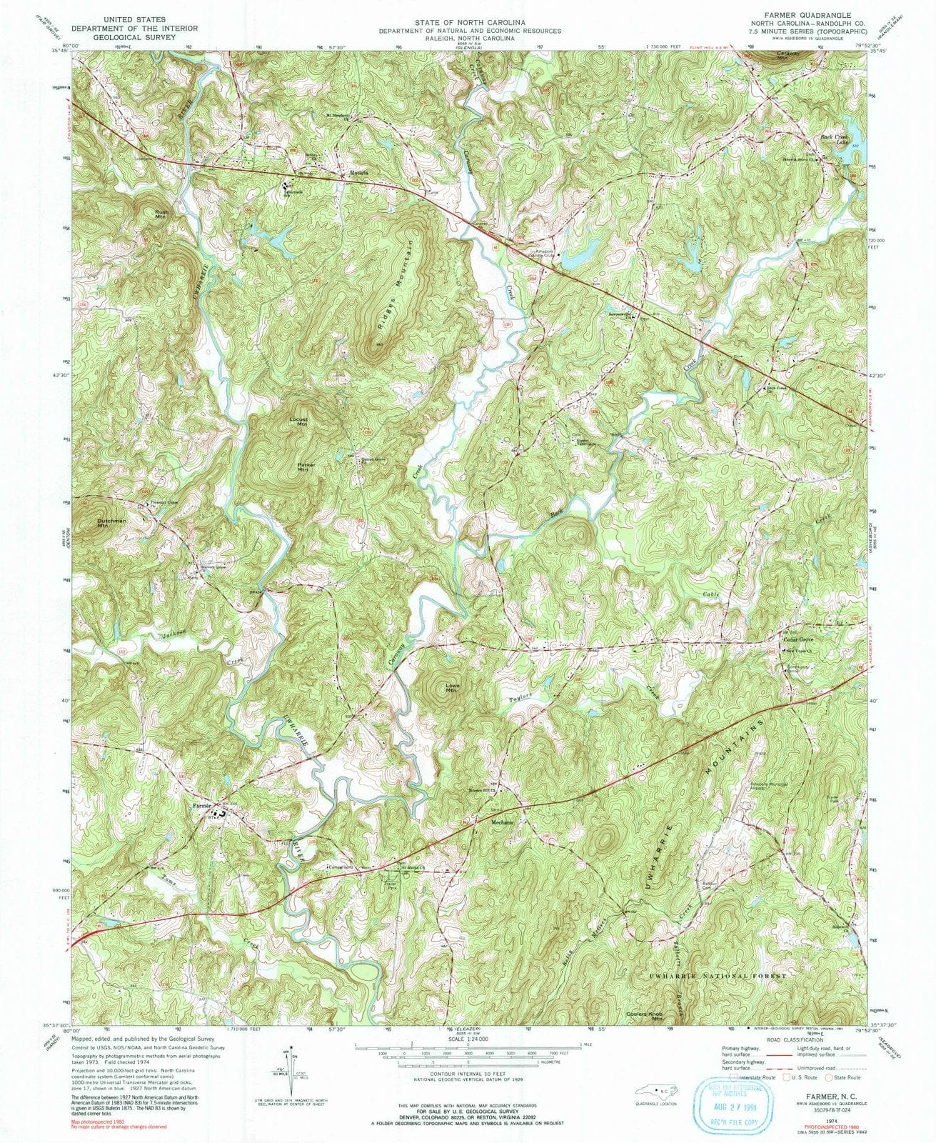 1974 Farmer, NC - North Carolina - USGS Topographic Map