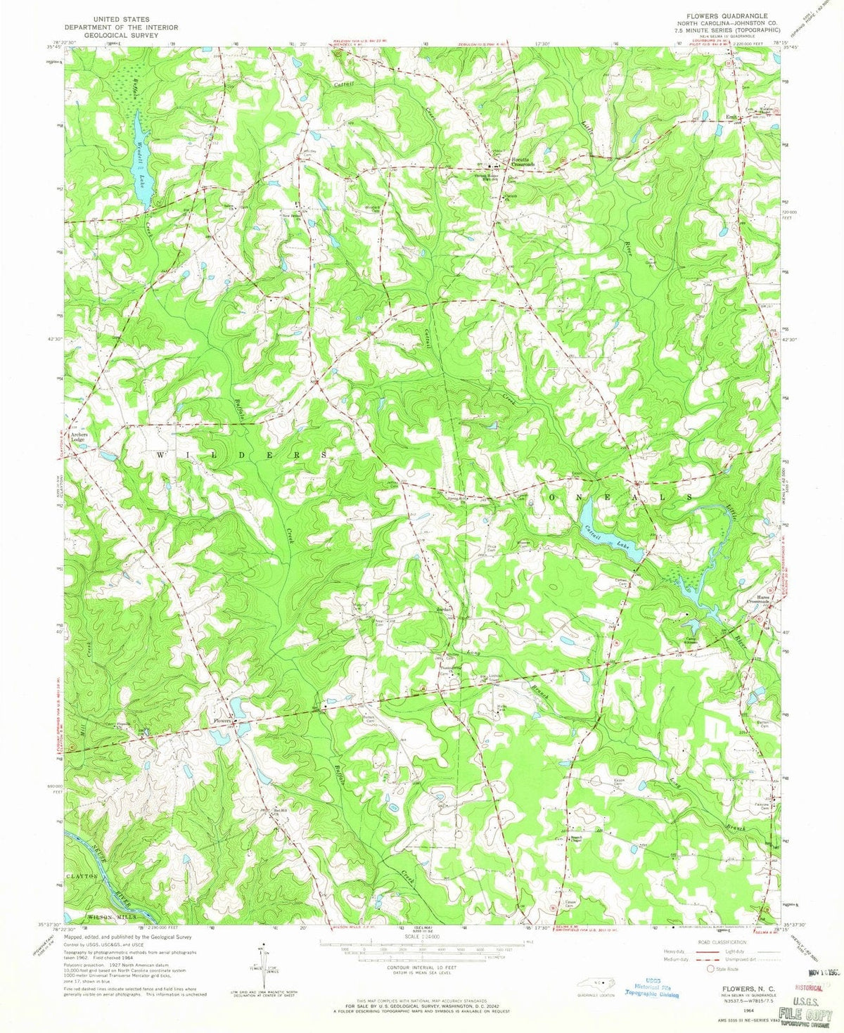 1964 Flowers, NC - North Carolina - USGS Topographic Map
