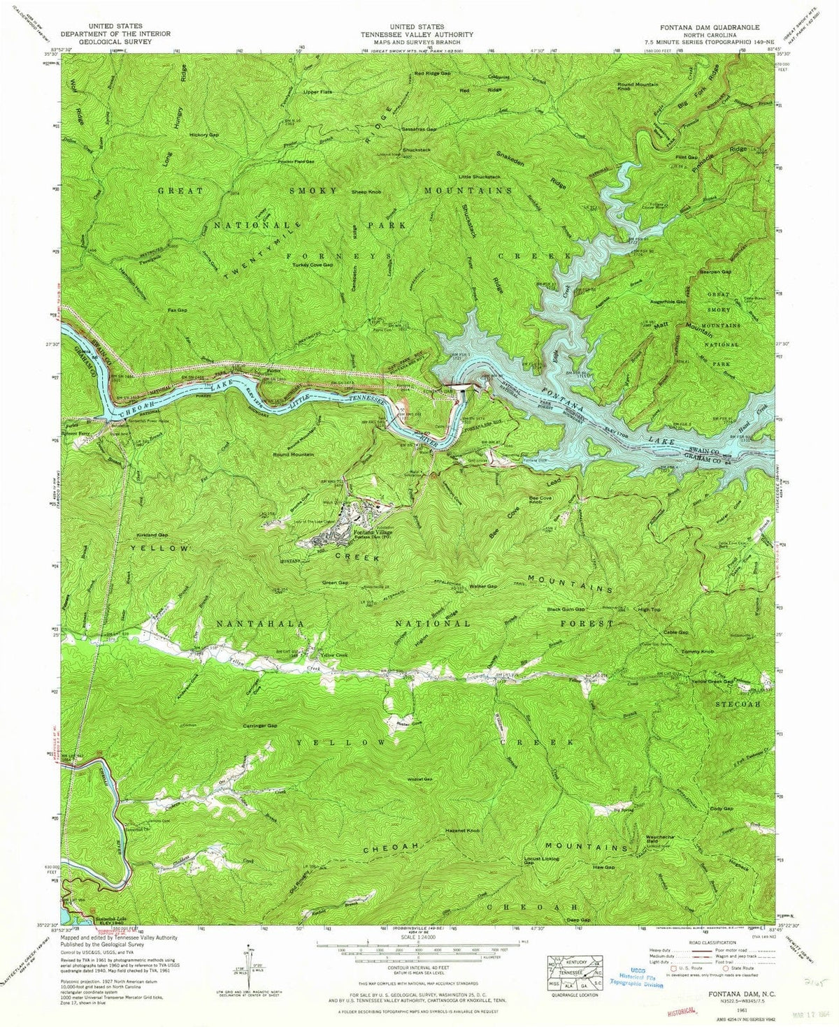 1961 Fontanaam, NC - North Carolina - USGS Topographic Map