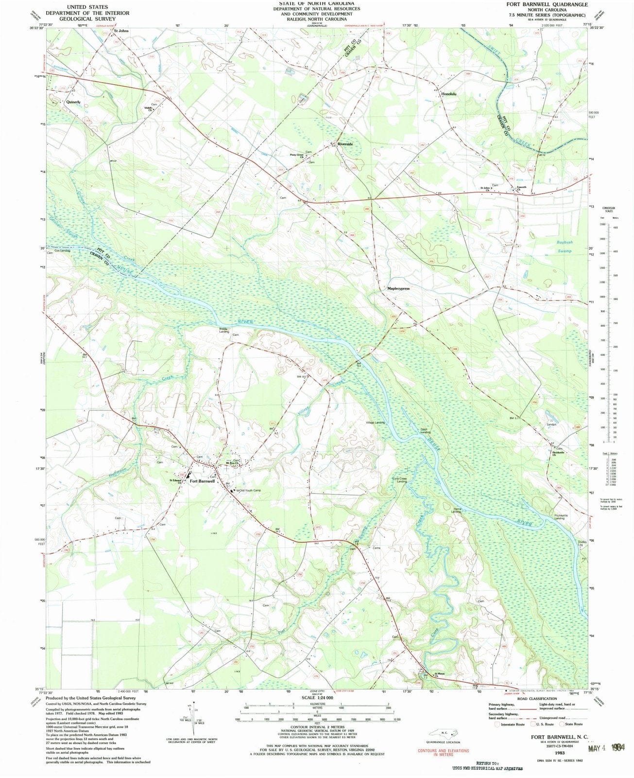 1983 Fort Barnwell, NC - North Carolina - USGS Topographic Map