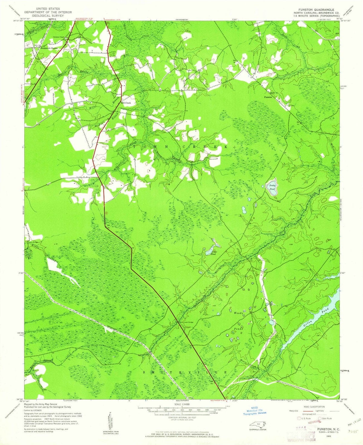 1943 Funston, NC - North Carolina - USGS Topographic Map