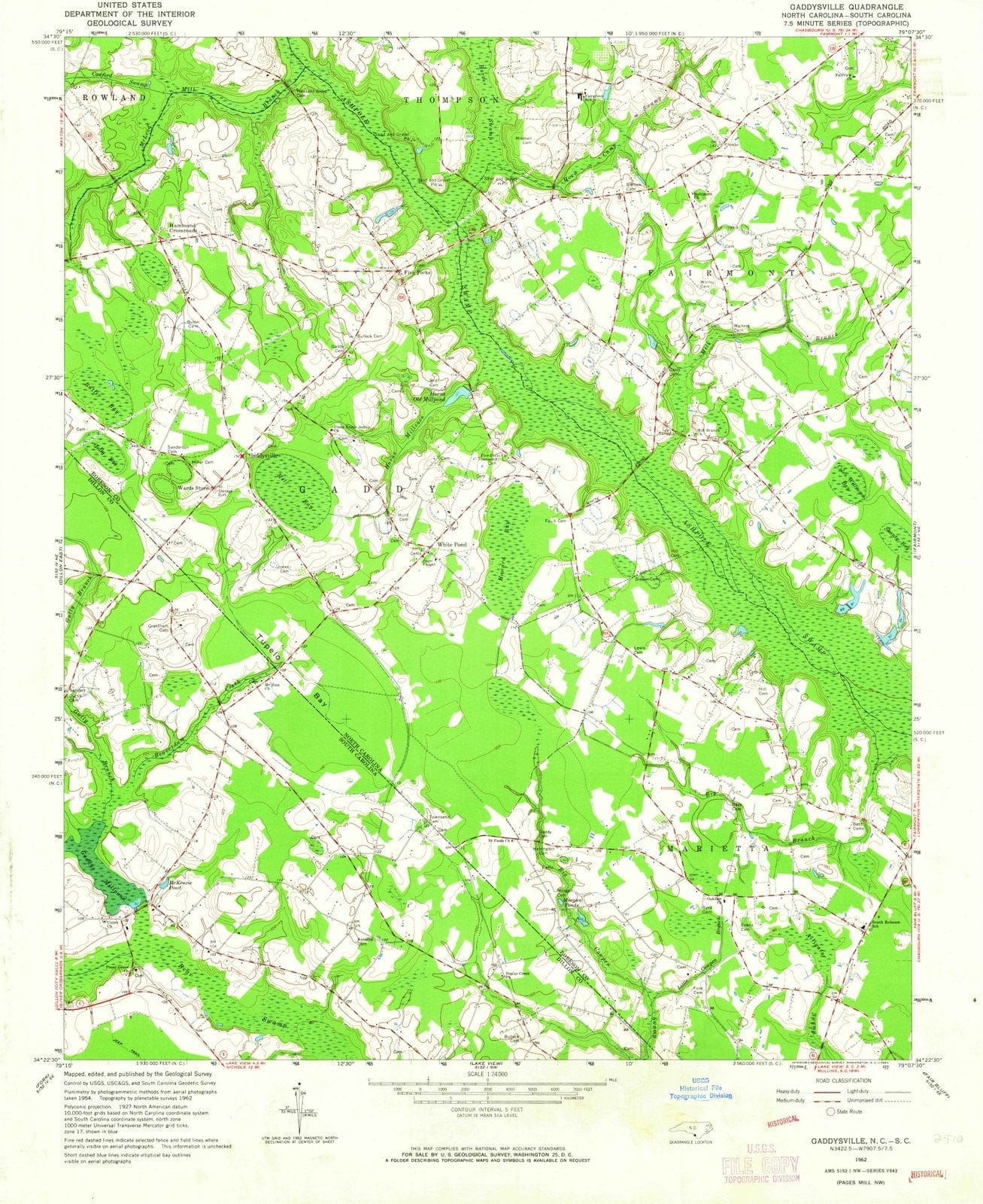 1962 Gaddysville, NC - North Carolina - USGS Topographic Map