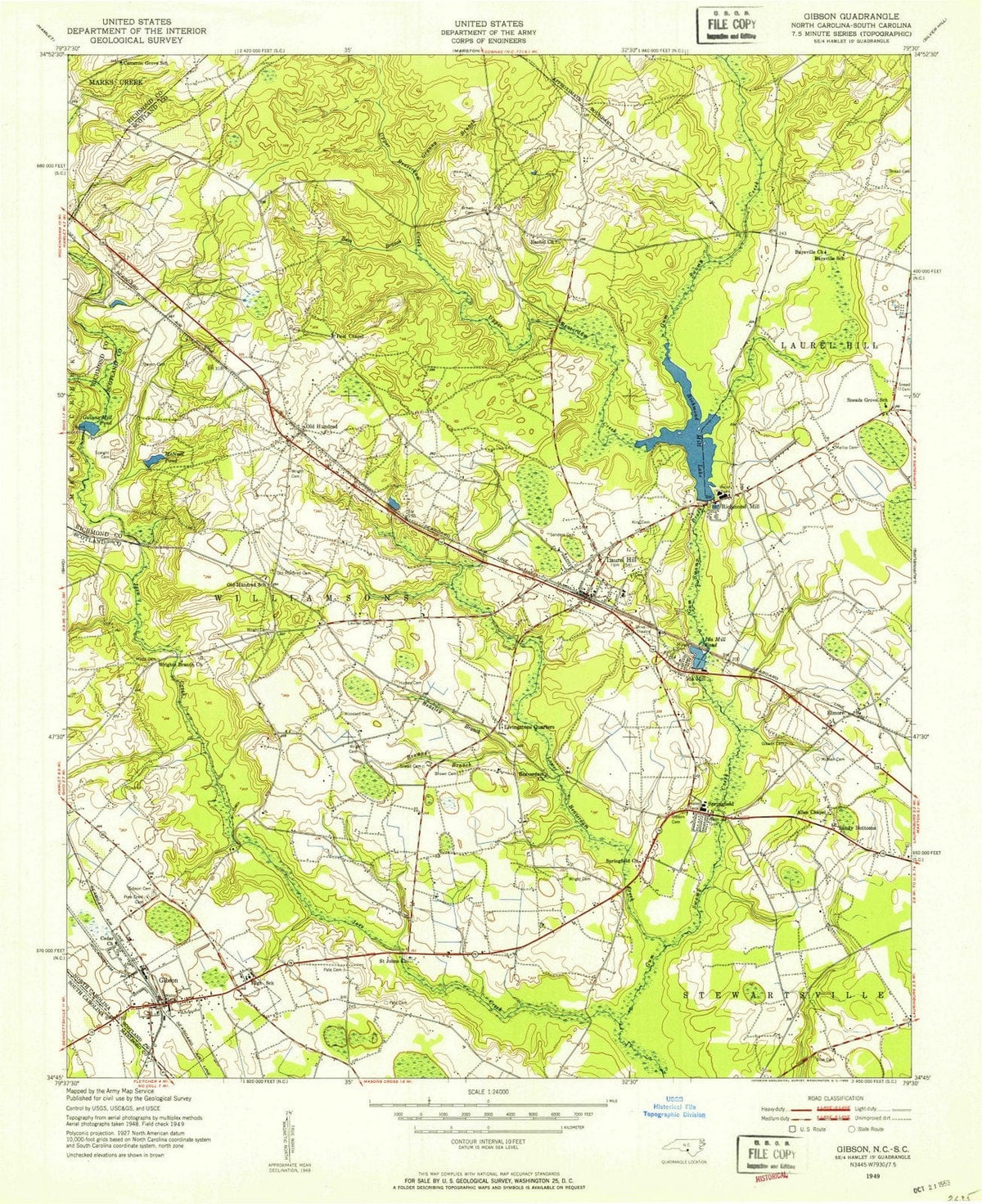 1949 Gibson, NC - North Carolina - USGS Topographic Map