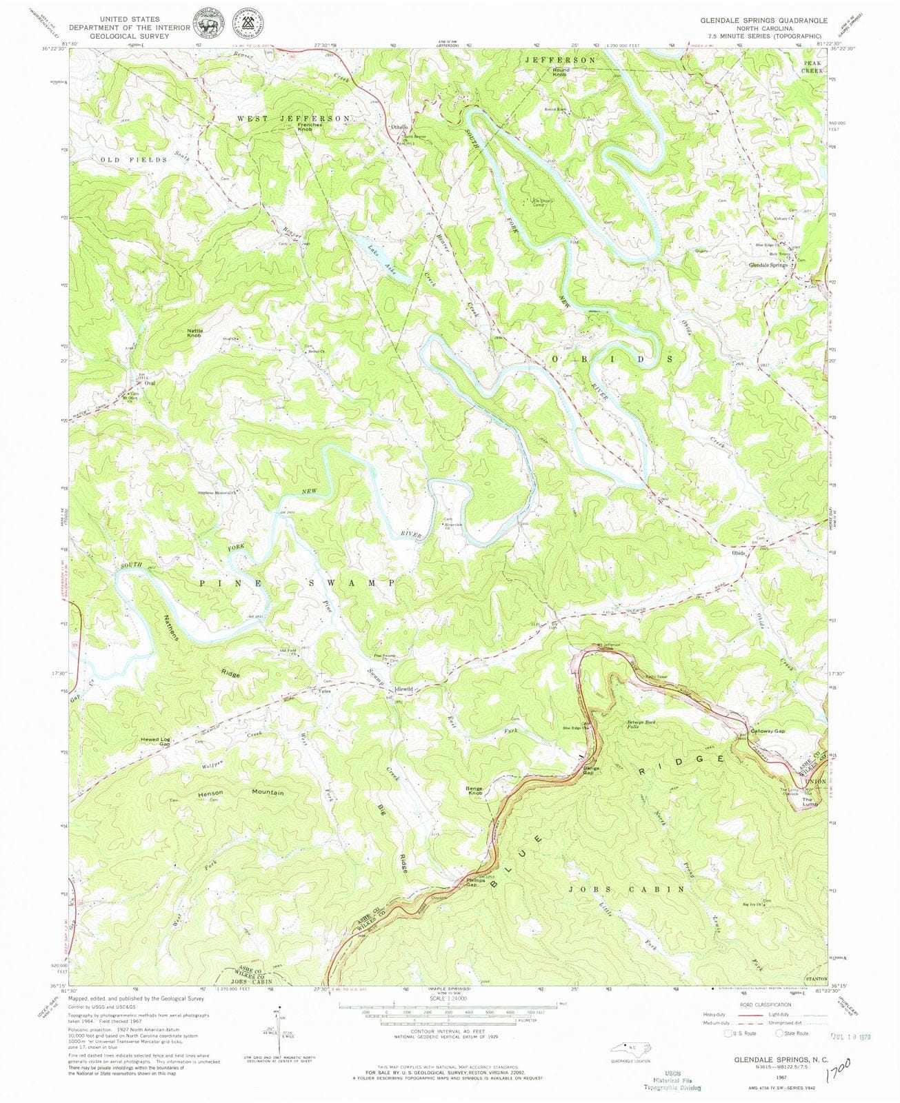 1967 Glendale Springs, NC - North Carolina - USGS Topographic Map