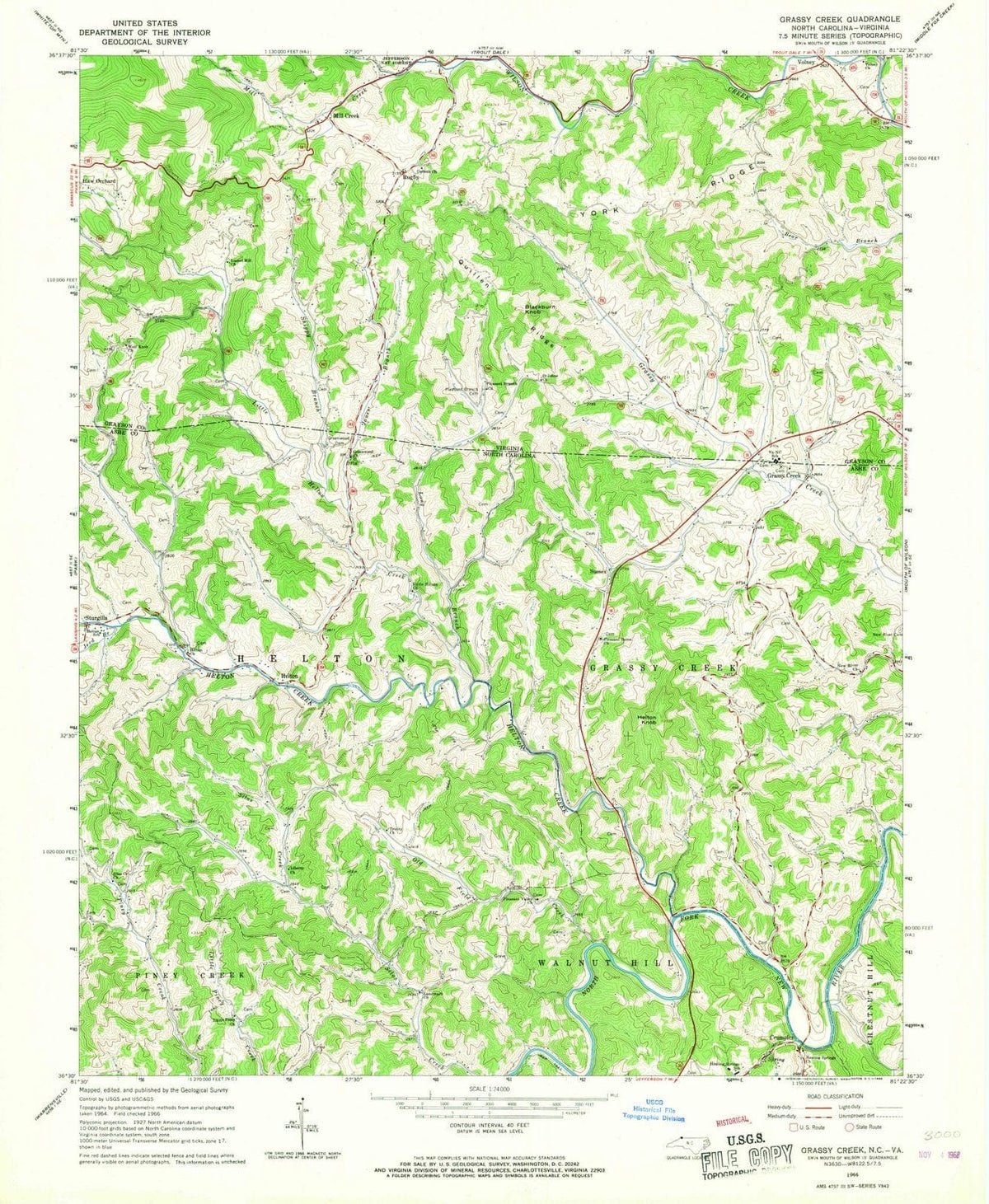 1966 Grassy Creek, NC - North Carolina - USGS Topographic Map