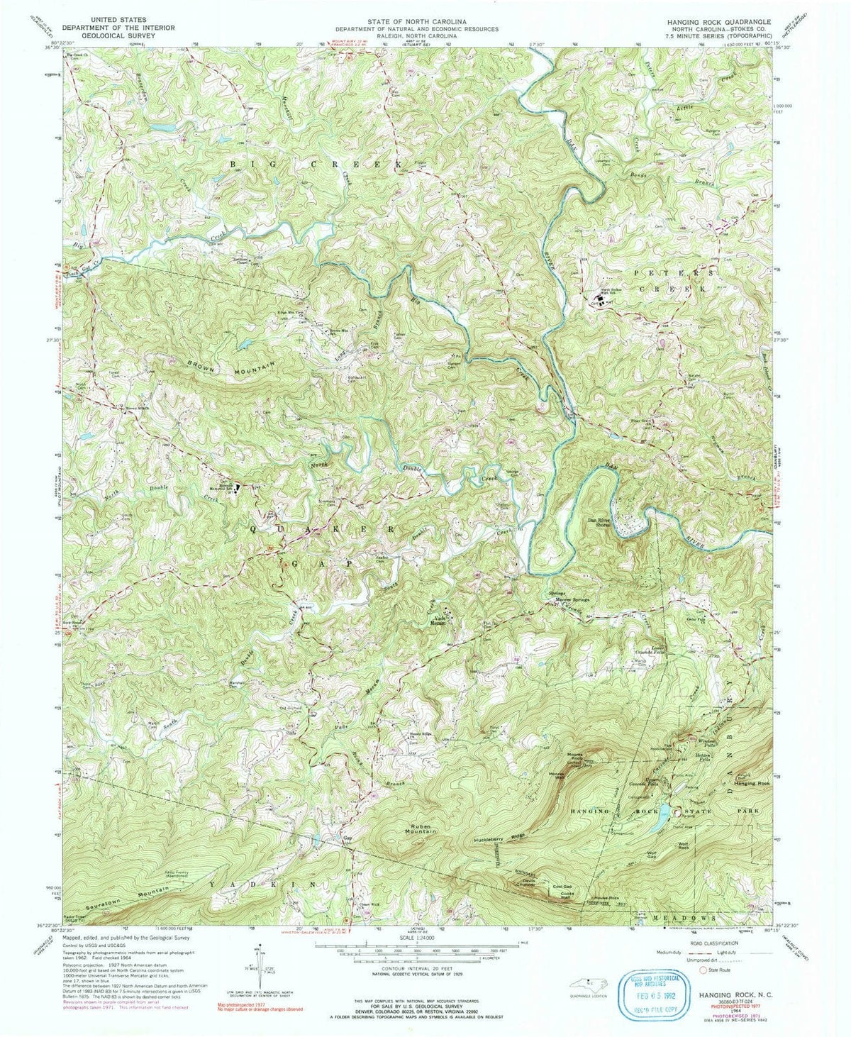 1964 Hanging Rock, NC - North Carolina - USGS Topographic Map