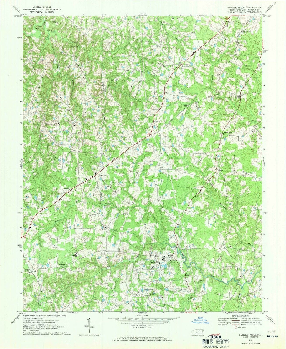 1968 Hurdle Mills, NC - North Carolina - USGS Topographic Map