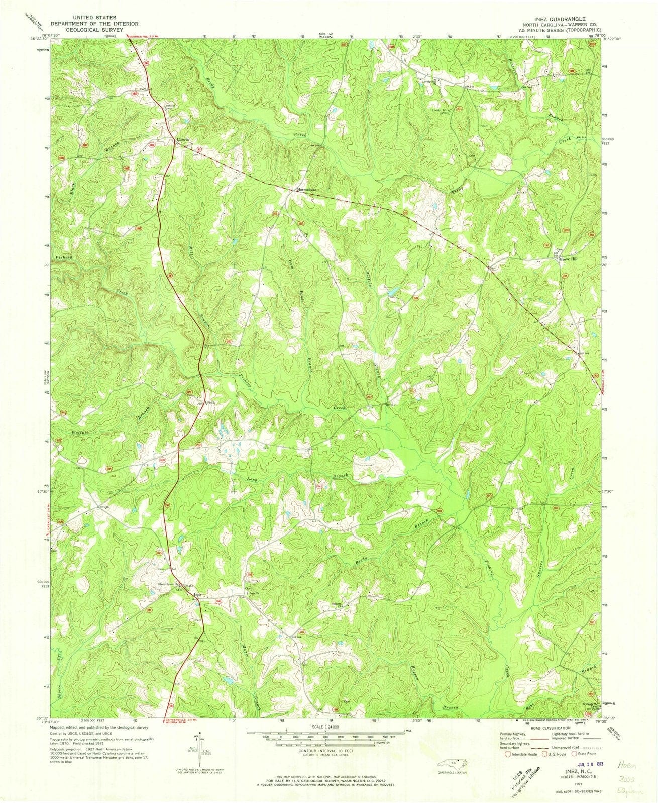 1971 Inez, NC - North Carolina - USGS Topographic Map