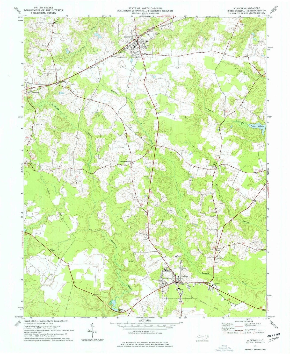 1974 Jackson, NC - North Carolina - USGS Topographic Map