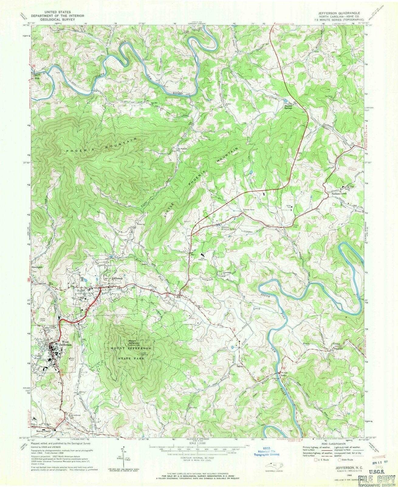 1968 Jefferson, NC - North Carolina - USGS Topographic Map