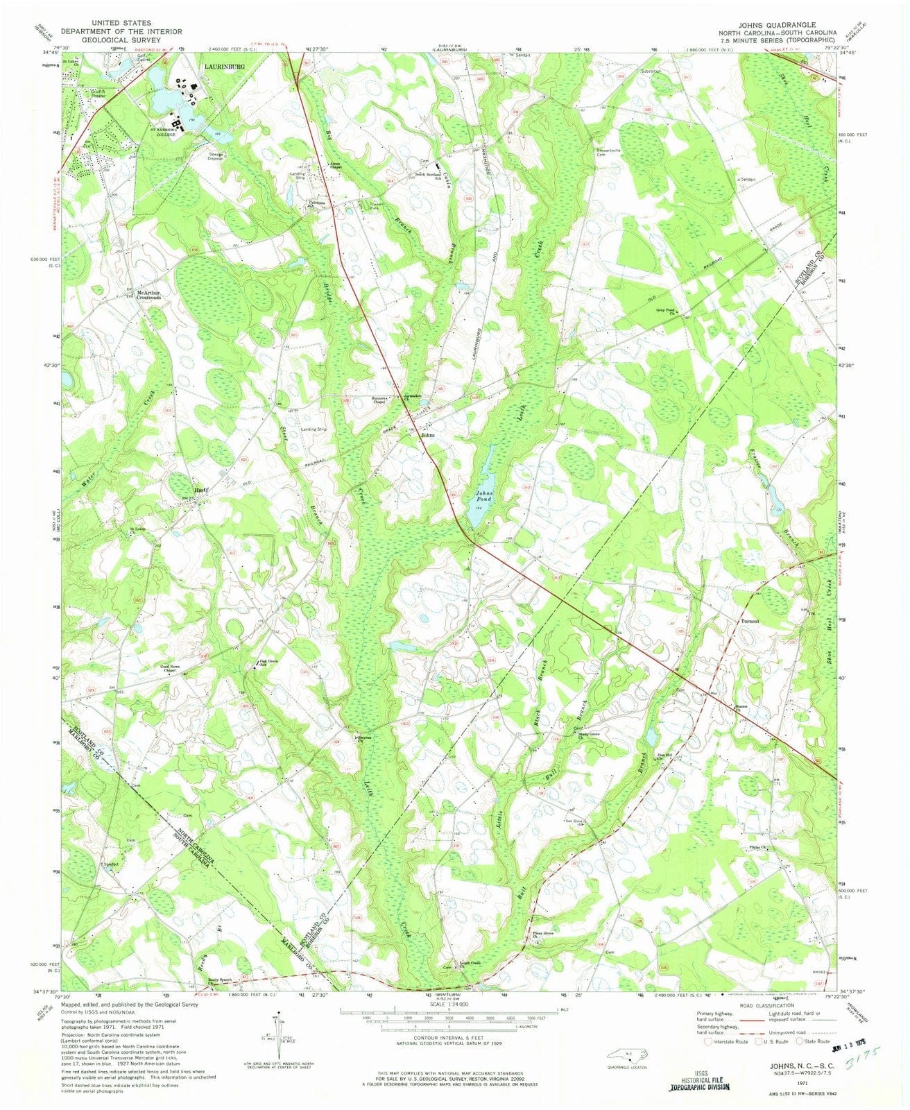 1971 Johns, NC - North Carolina - USGS Topographic Map