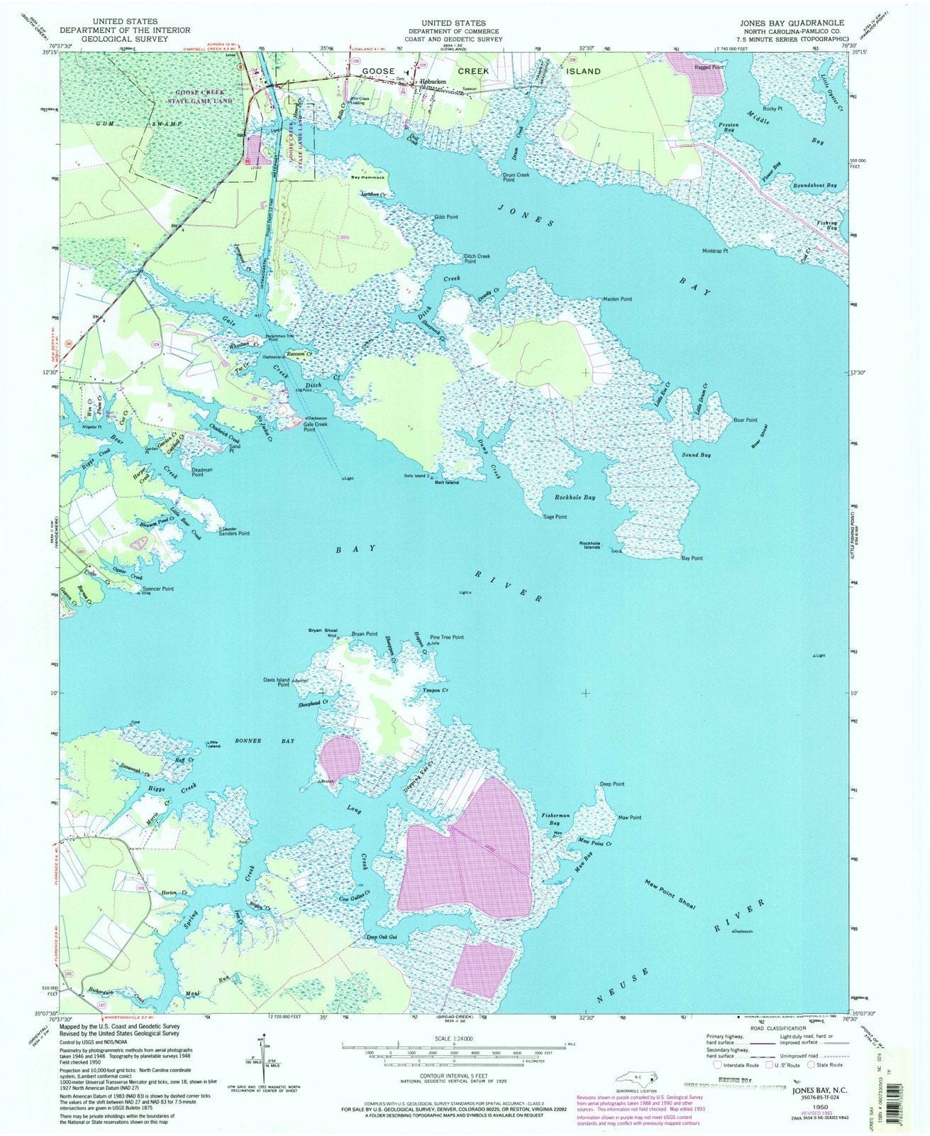1950 Jones Bay, NC - North Carolina - USGS Topographic Map