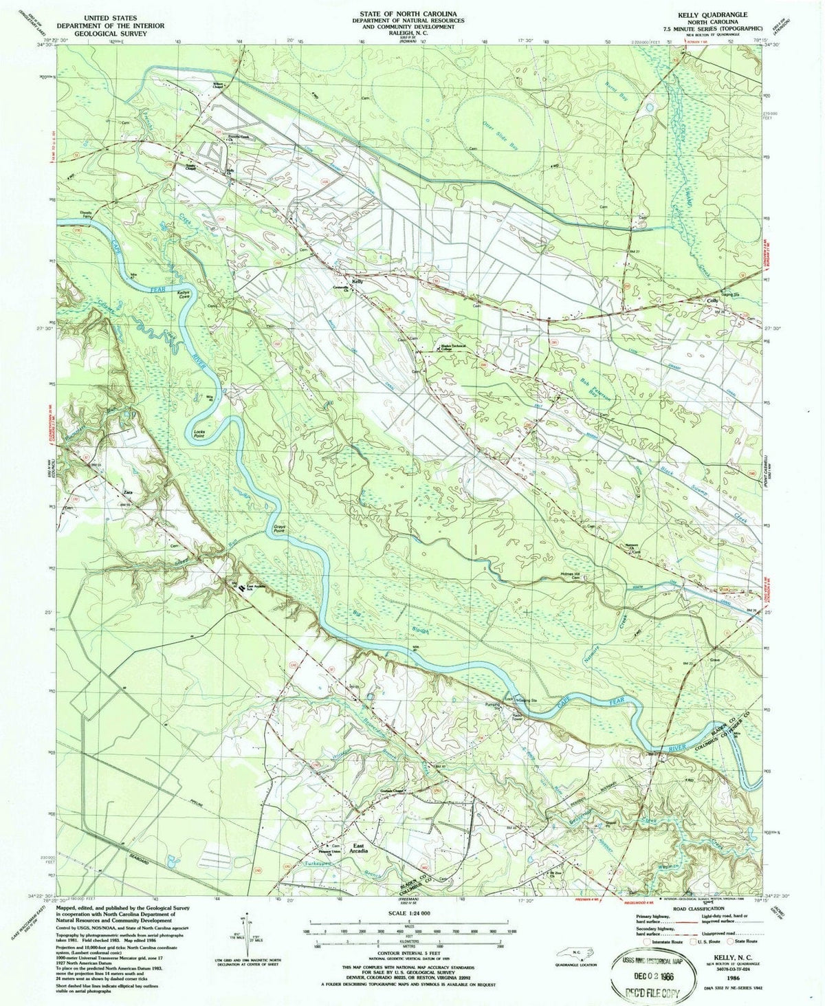 1986 Kelly, NC - North Carolina - USGS Topographic Map