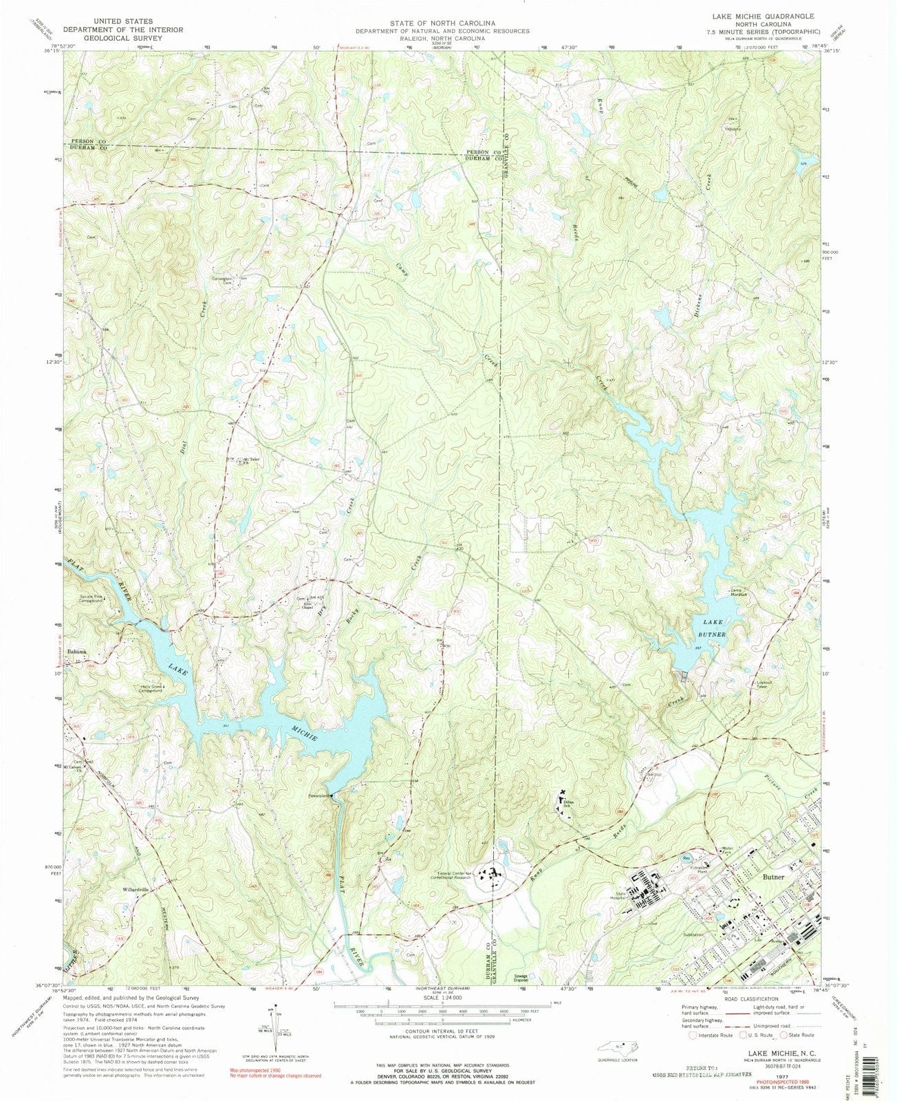 1977 Lake Michie, NC - North Carolina - USGS Topographic Map