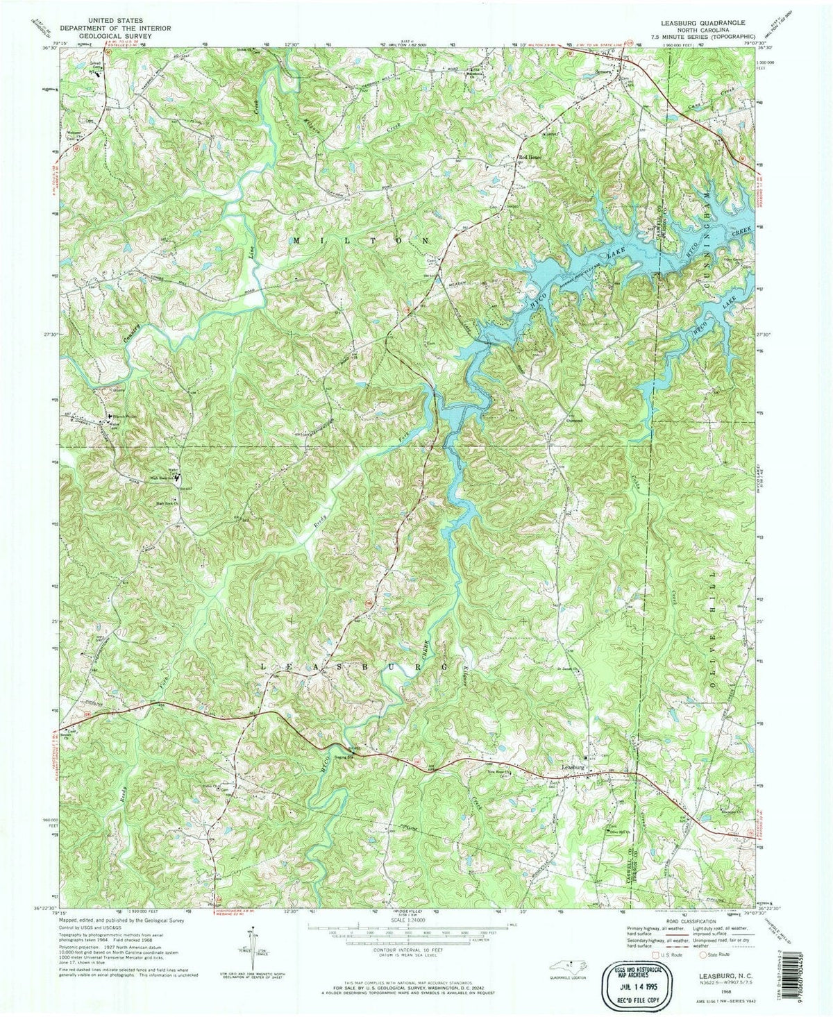 1968 Leasburg, NC - North Carolina - USGS Topographic Map