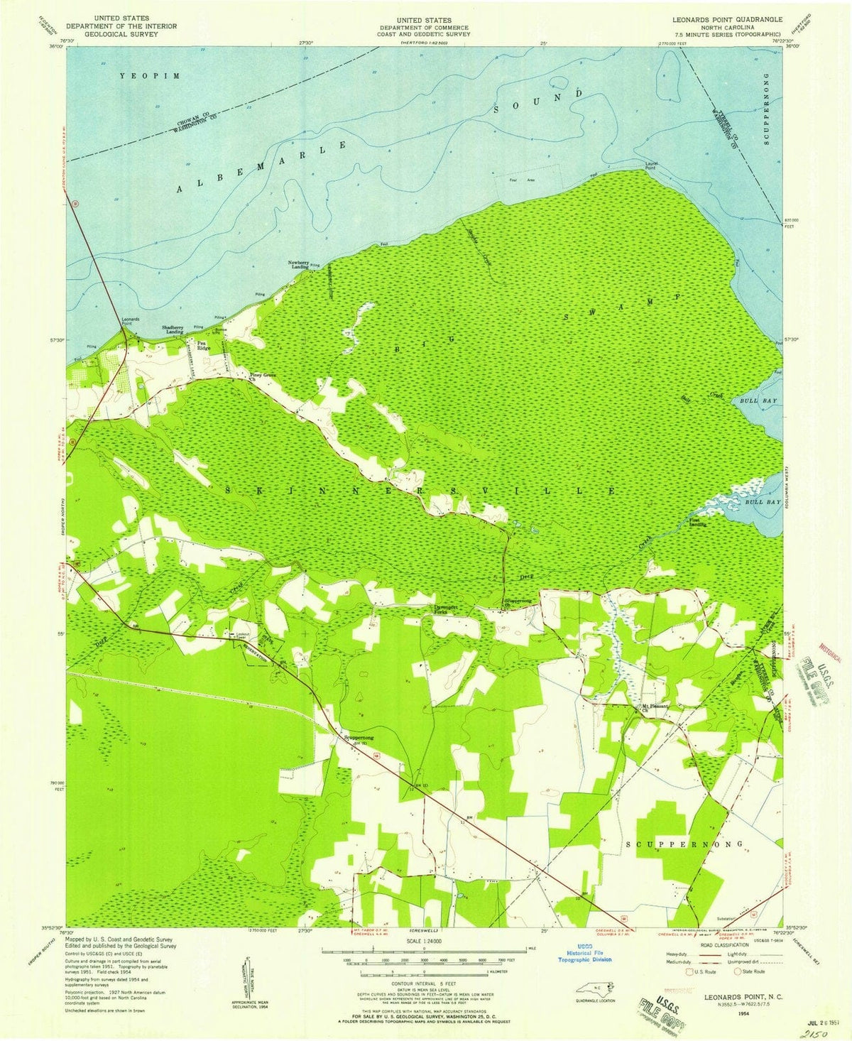 1954 Leonards Point, NC - North Carolina - USGS Topographic Map