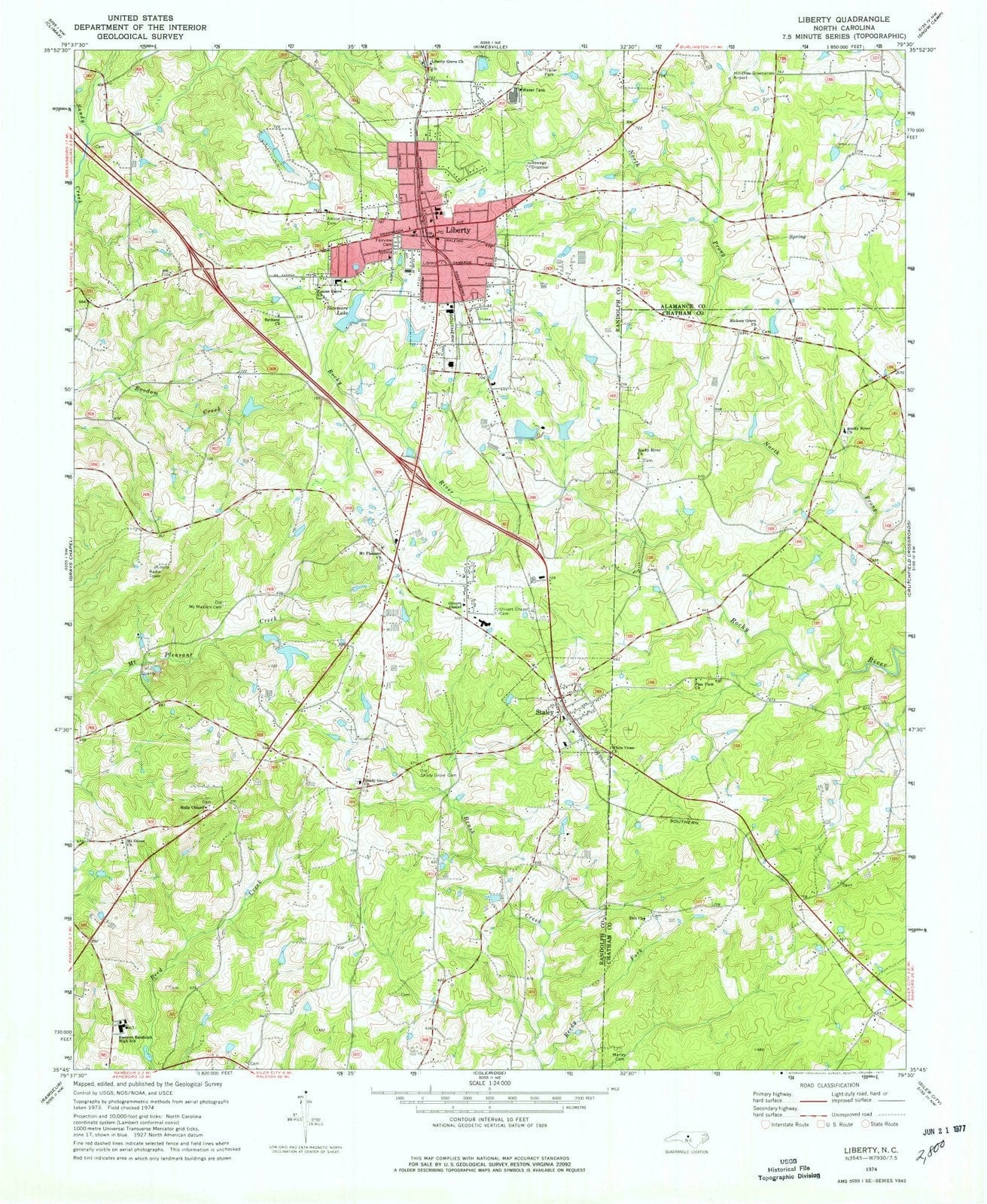 1974 Liberty, NC - North Carolina - USGS Topographic Map