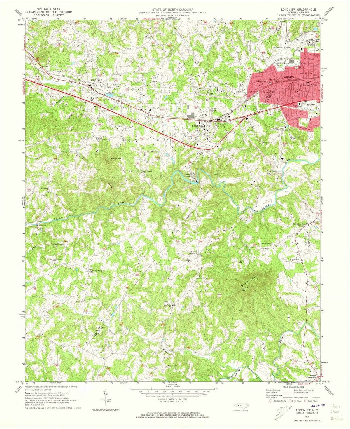 1970 Longview, NC - North Carolina - USGS Topographic Map