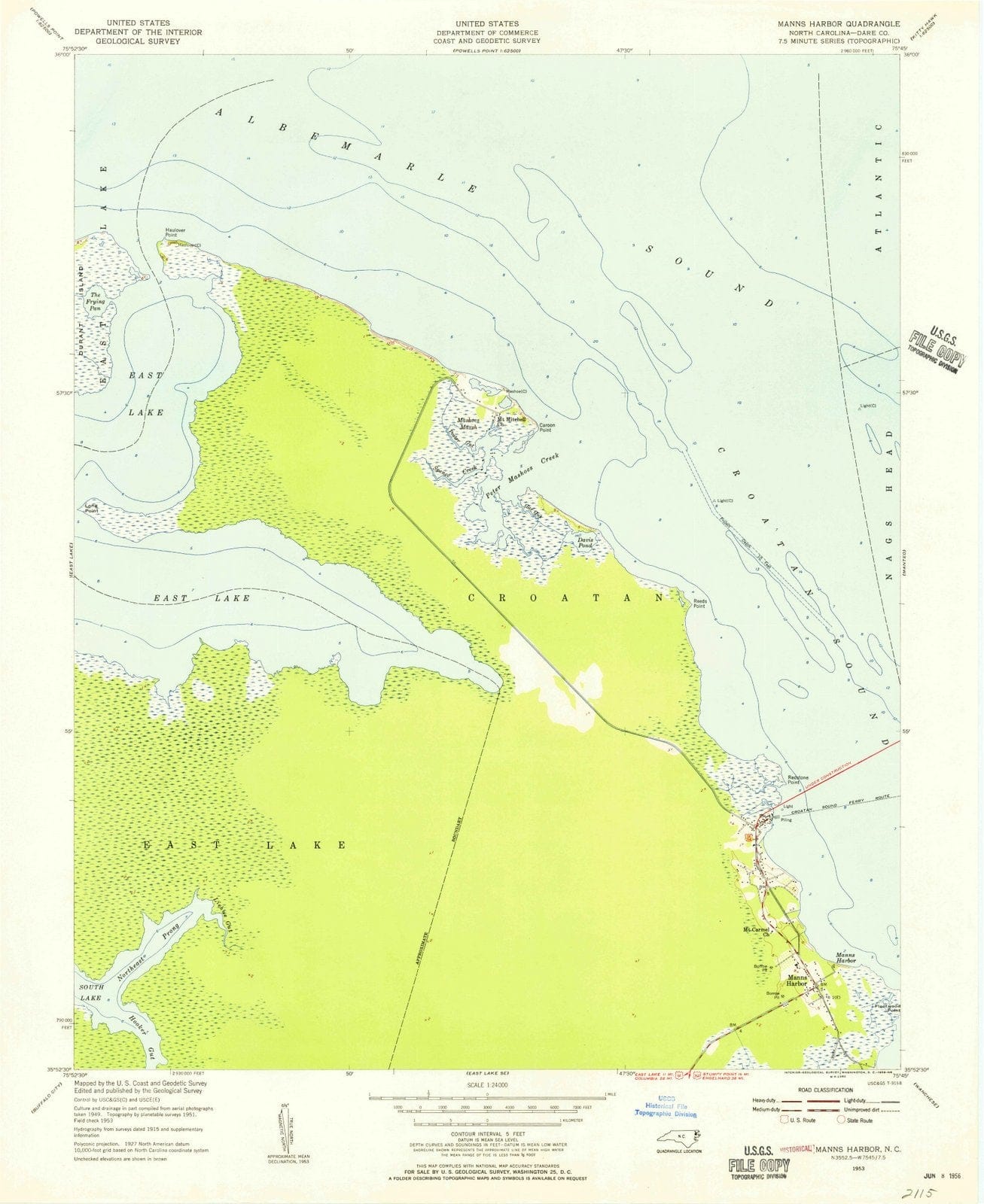 1953 Manns Harbor, NC - North Carolina - USGS Topographic Map