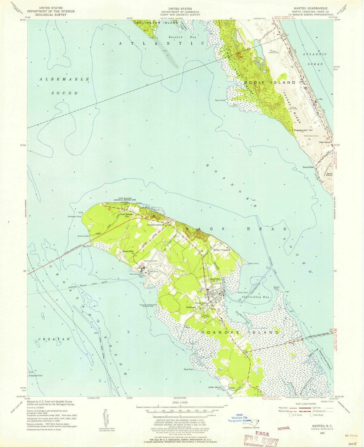 1953 Manteo, NC - North Carolina - USGS Topographic Map