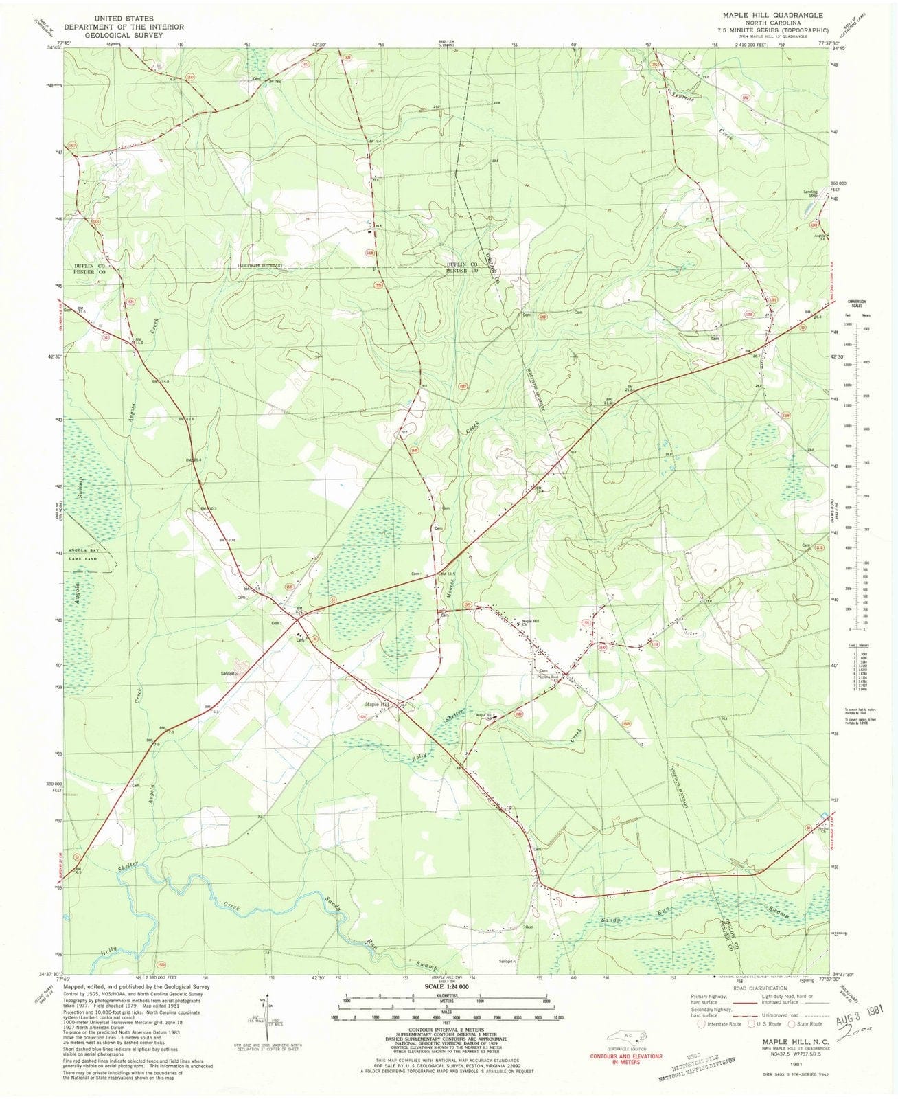 1981 Maple Hill, NC - North Carolina - USGS Topographic Map v2