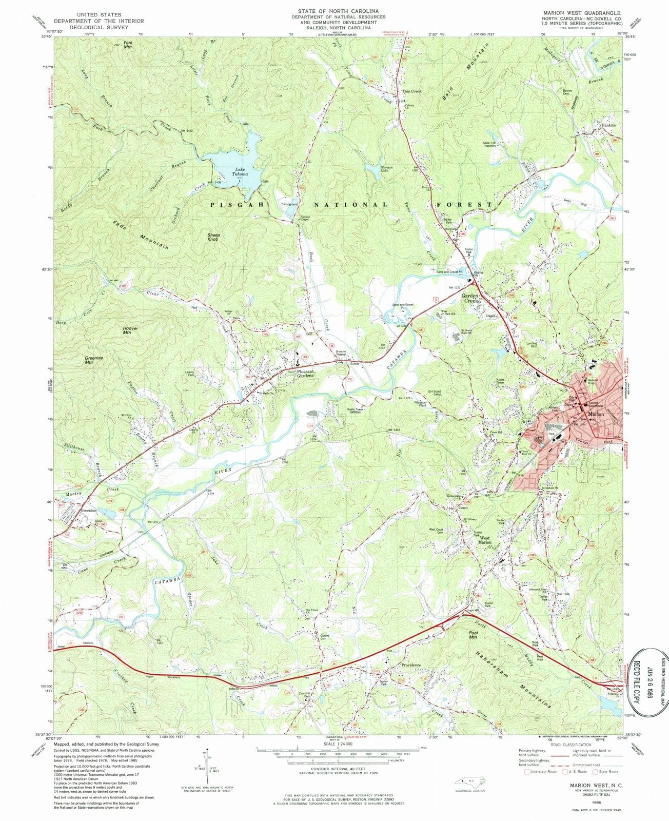 1985 Marion West, NC - North Carolina - USGS Topographic Map