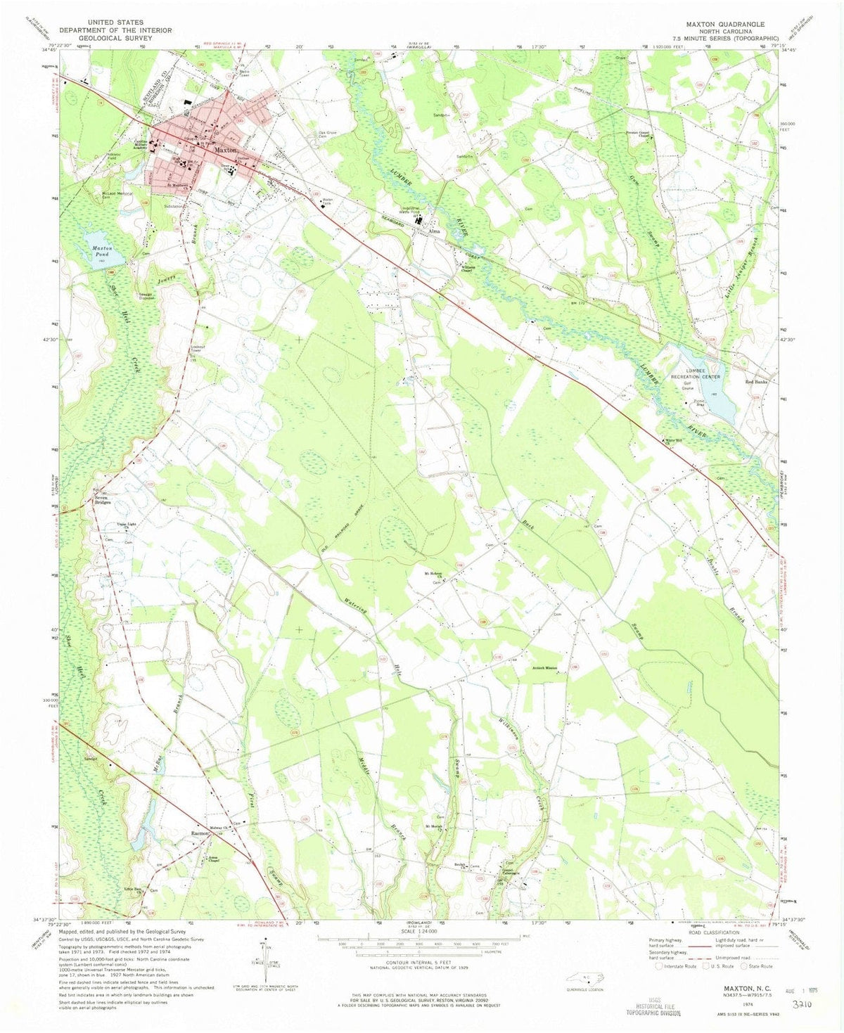 1974 Maxton, NC - North Carolina - USGS Topographic Map