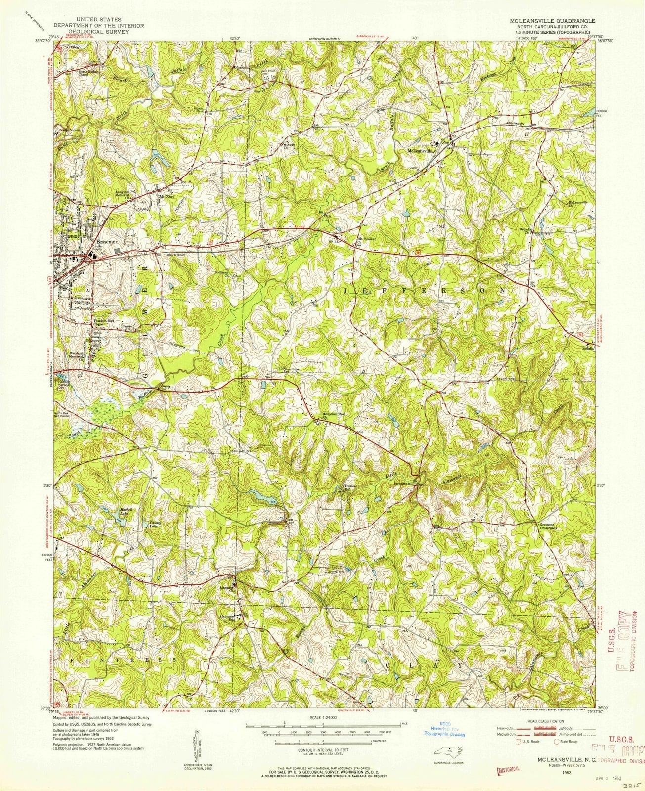 1952 Mc Leansville, NC - North Carolina - USGS Topographic Map
