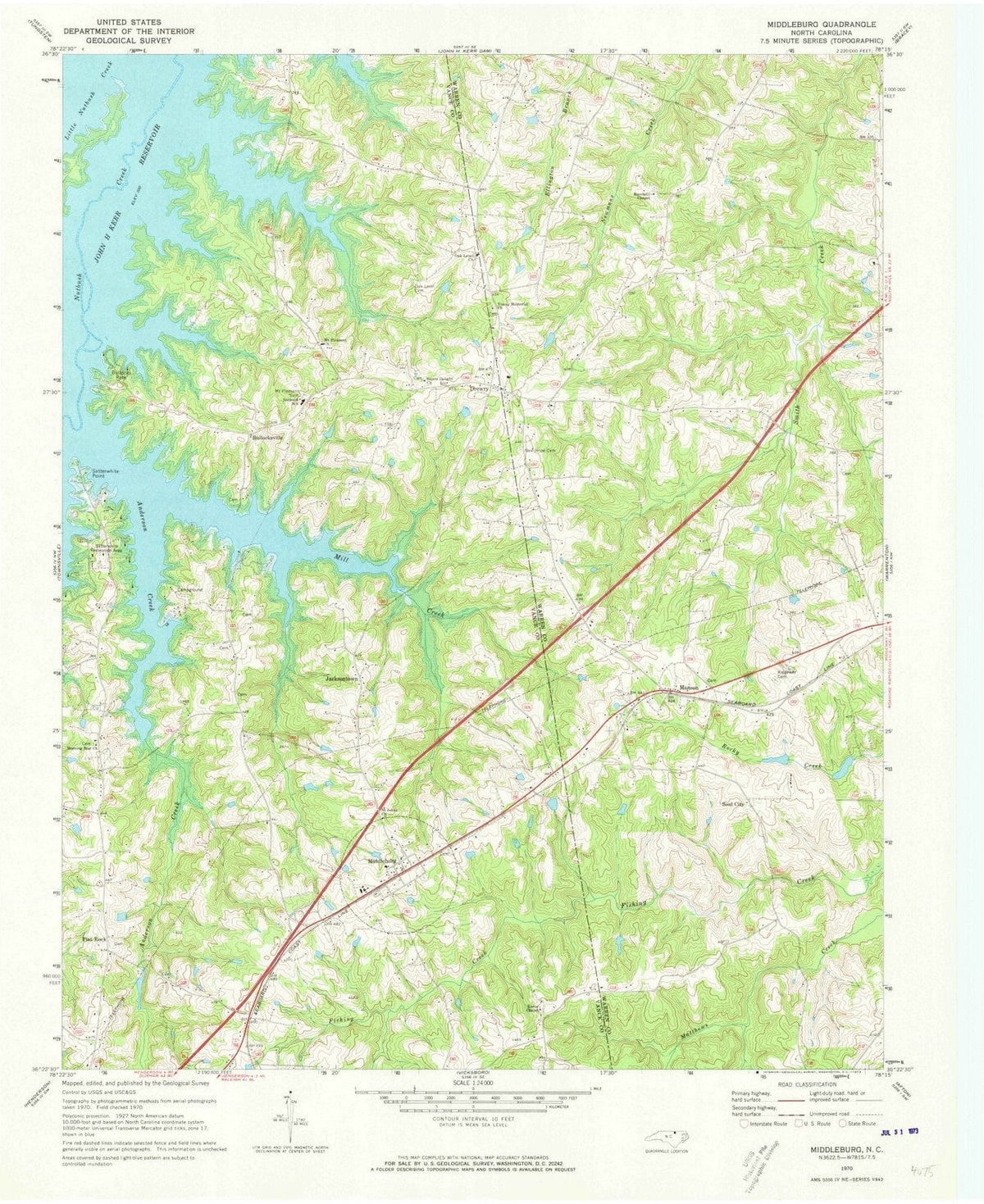 1970 Middleburg, NC - North Carolina - USGS Topographic Map