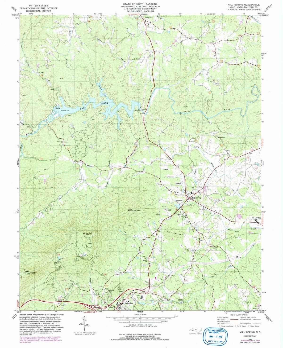 1982 Mill Spring, NC - North Carolina - USGS Topographic Map