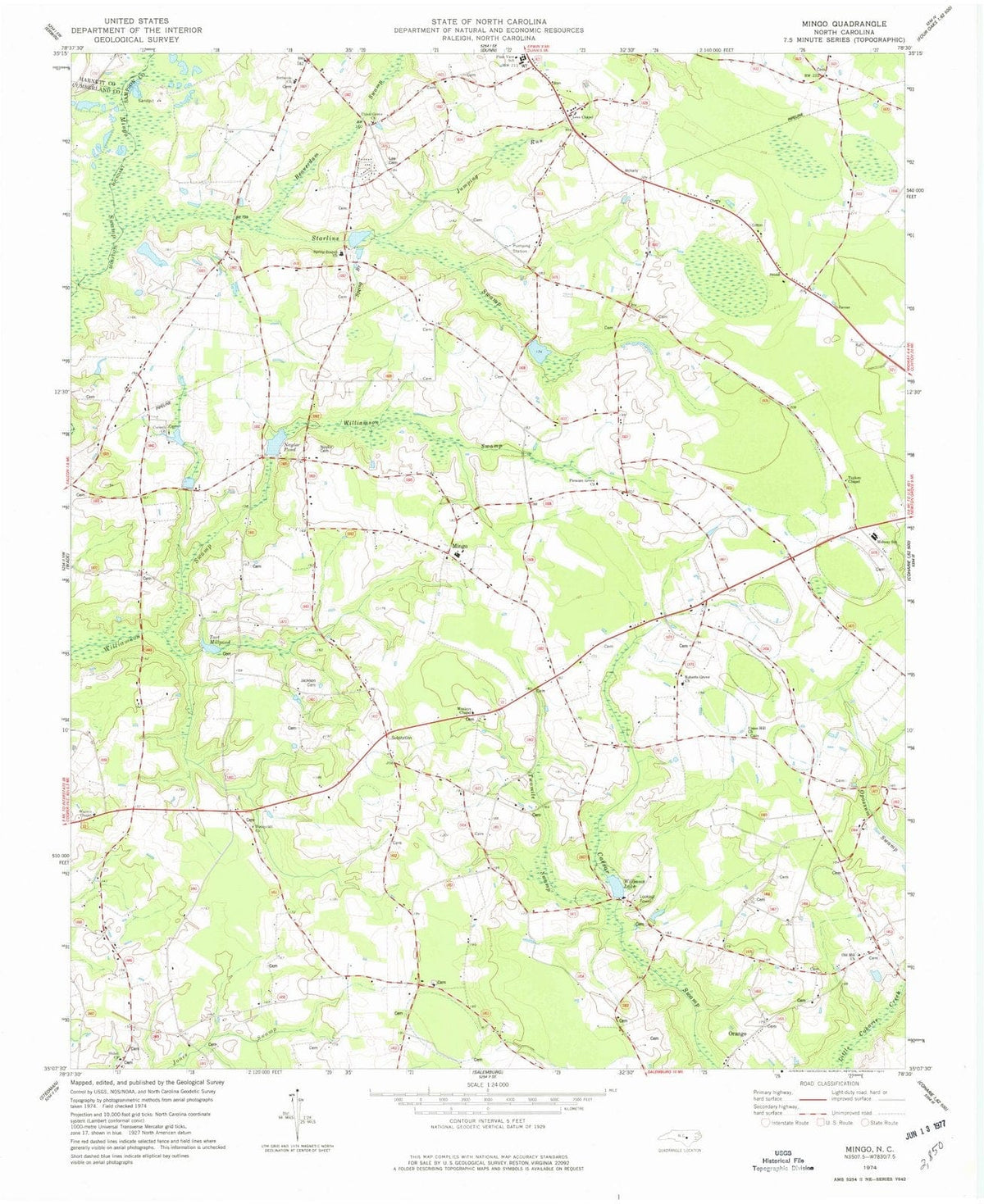 1974 Mingo, NC - North Carolina - USGS Topographic Map