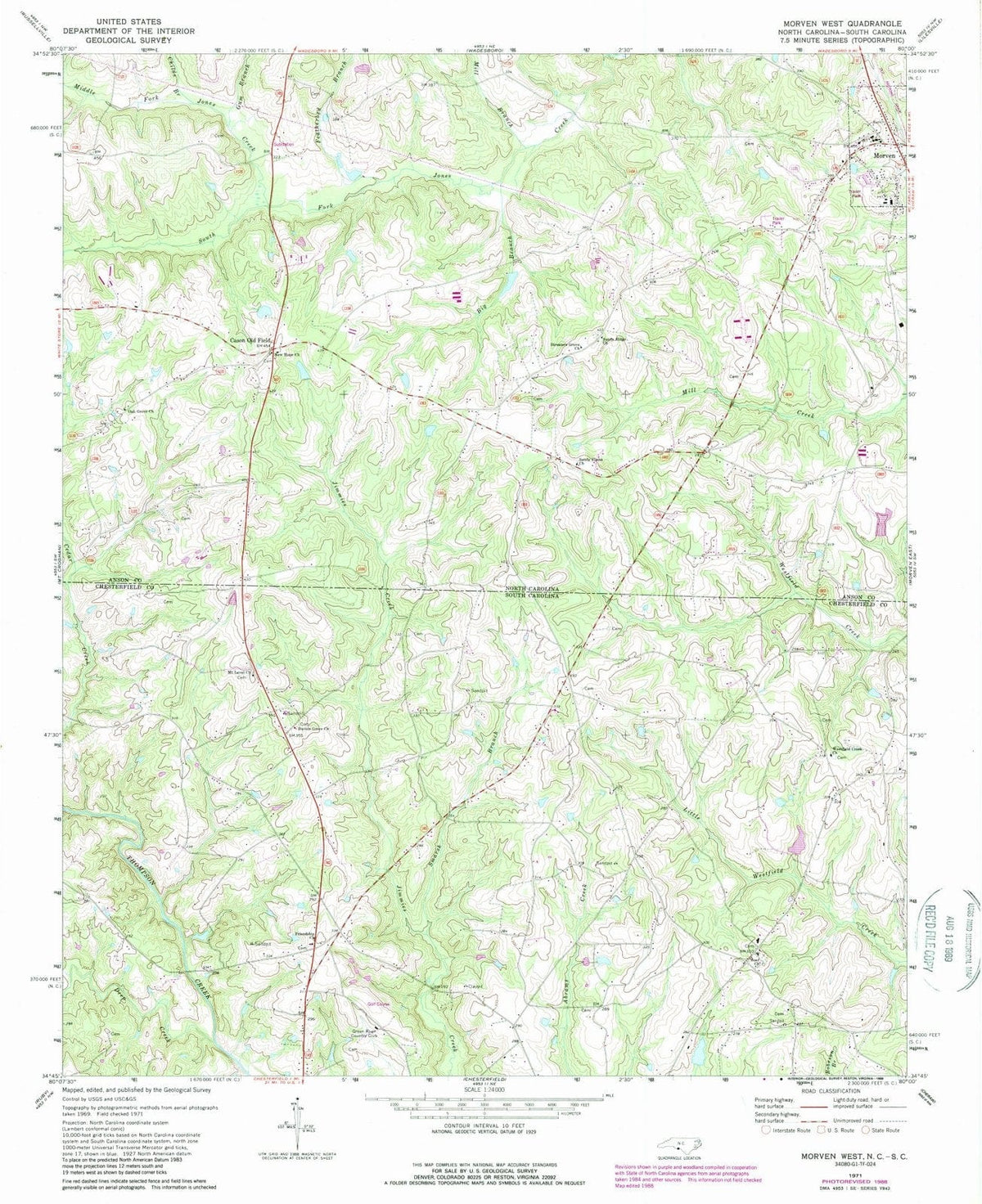 1971 Morven West, NC - North Carolina - USGS Topographic Map
