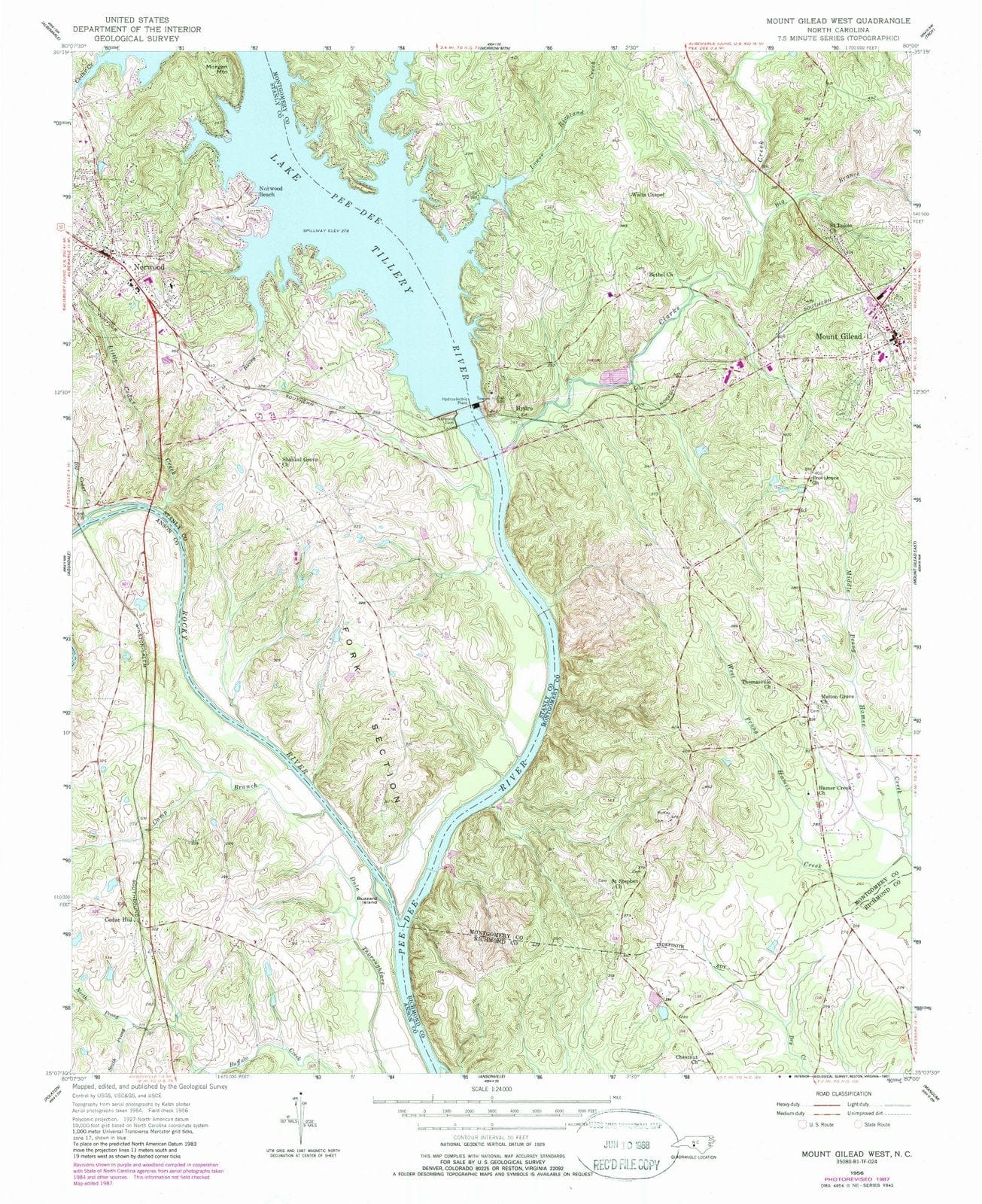 1956 Mount Gilead West, NC - North Carolina - USGS Topographic Map