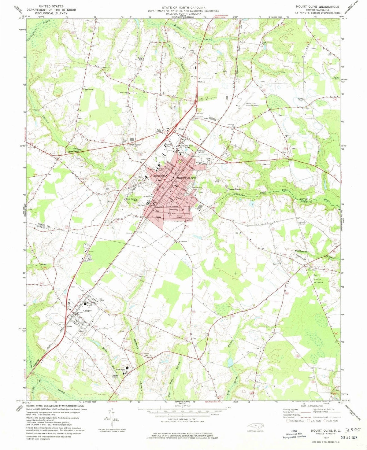 1977 Mount Olive, NC - North Carolina - USGS Topographic Map