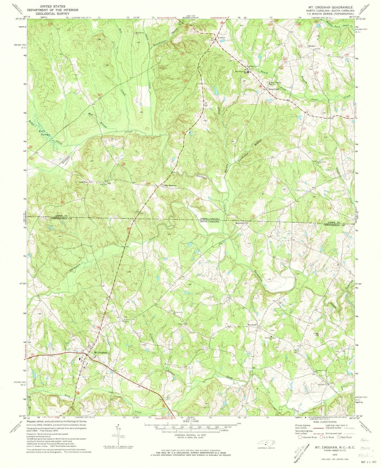 1970 Mt. Croghan, SC - South Carolina - USGS Topographic Map