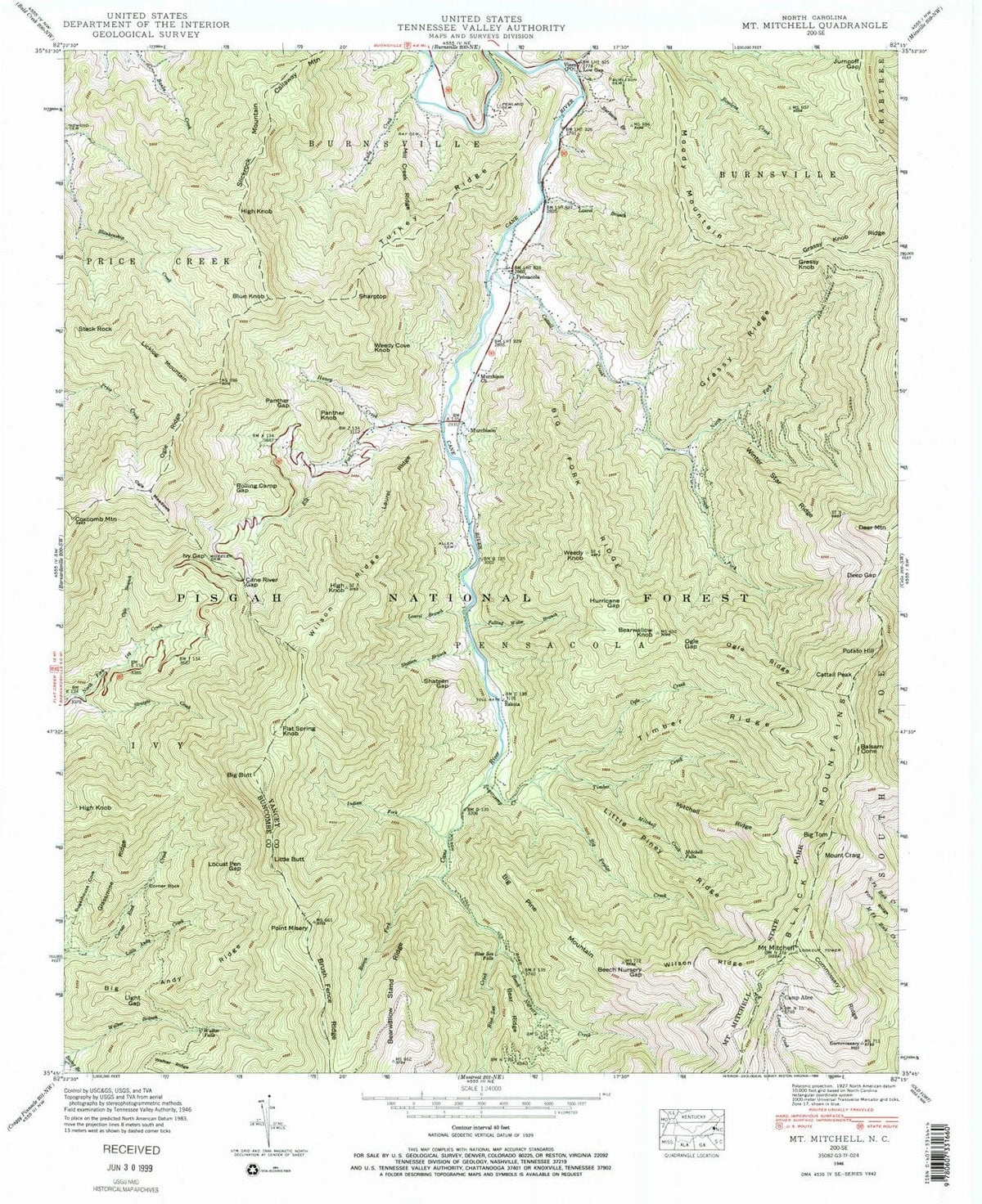 1946 Mt. Mitchell, NC - North Carolina - USGS Topographic Map