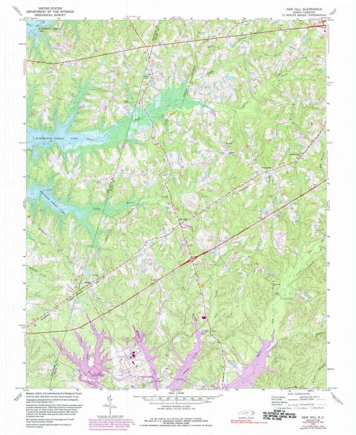 1974 New Hill, NC - North Carolina - USGS Topographic Map