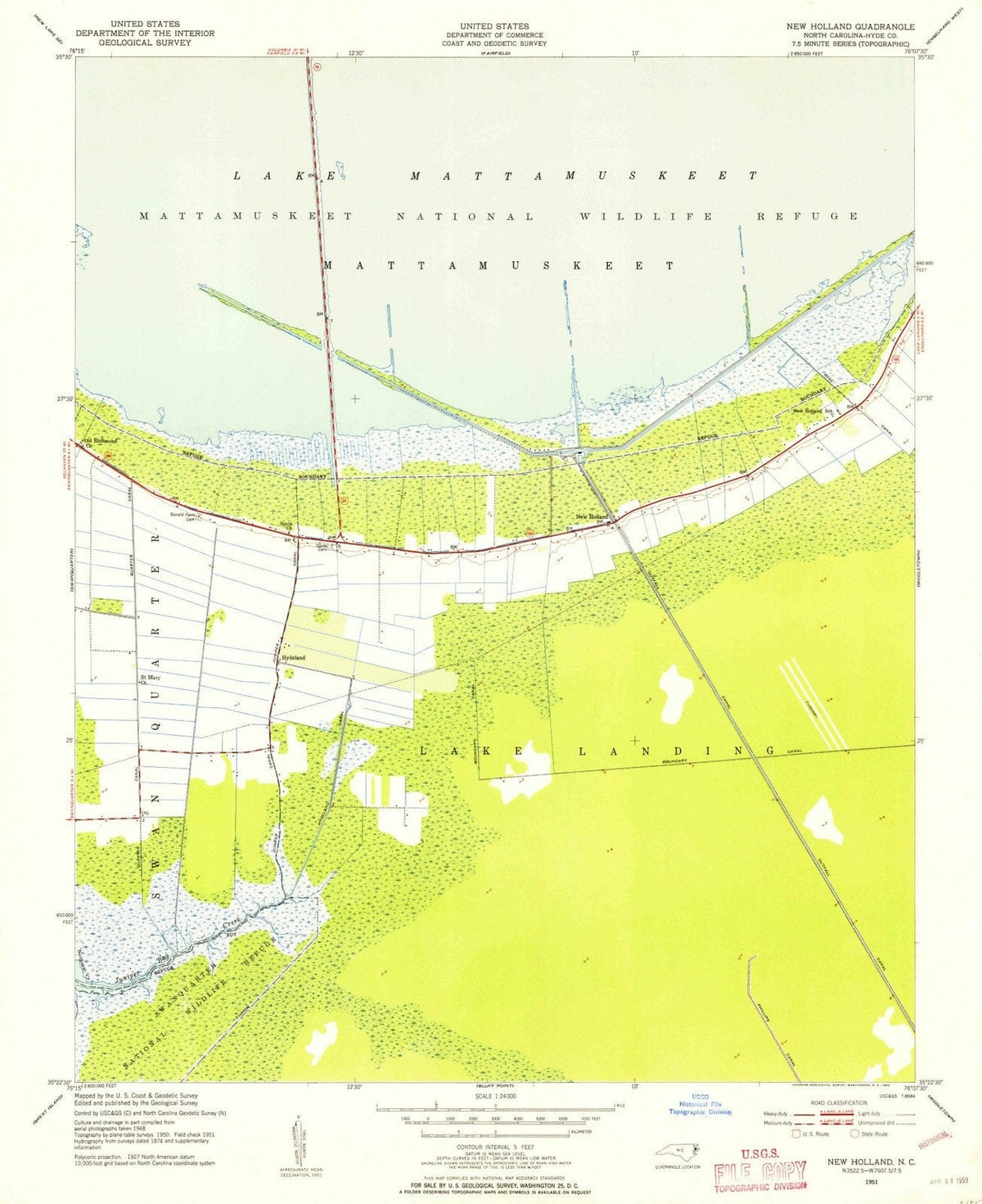 1951 New Holland, NC - North Carolina - USGS Topographic Map