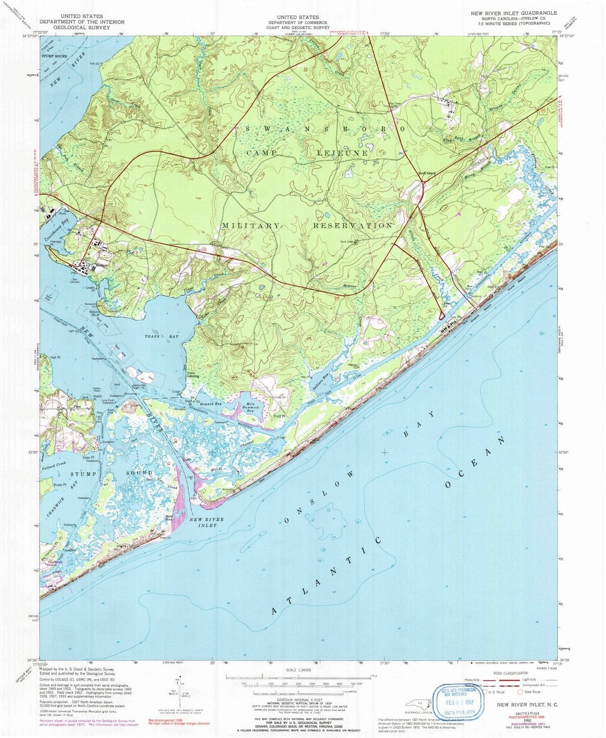 1952 New River Inlet, NC - North Carolina - USGS Topographic Map
