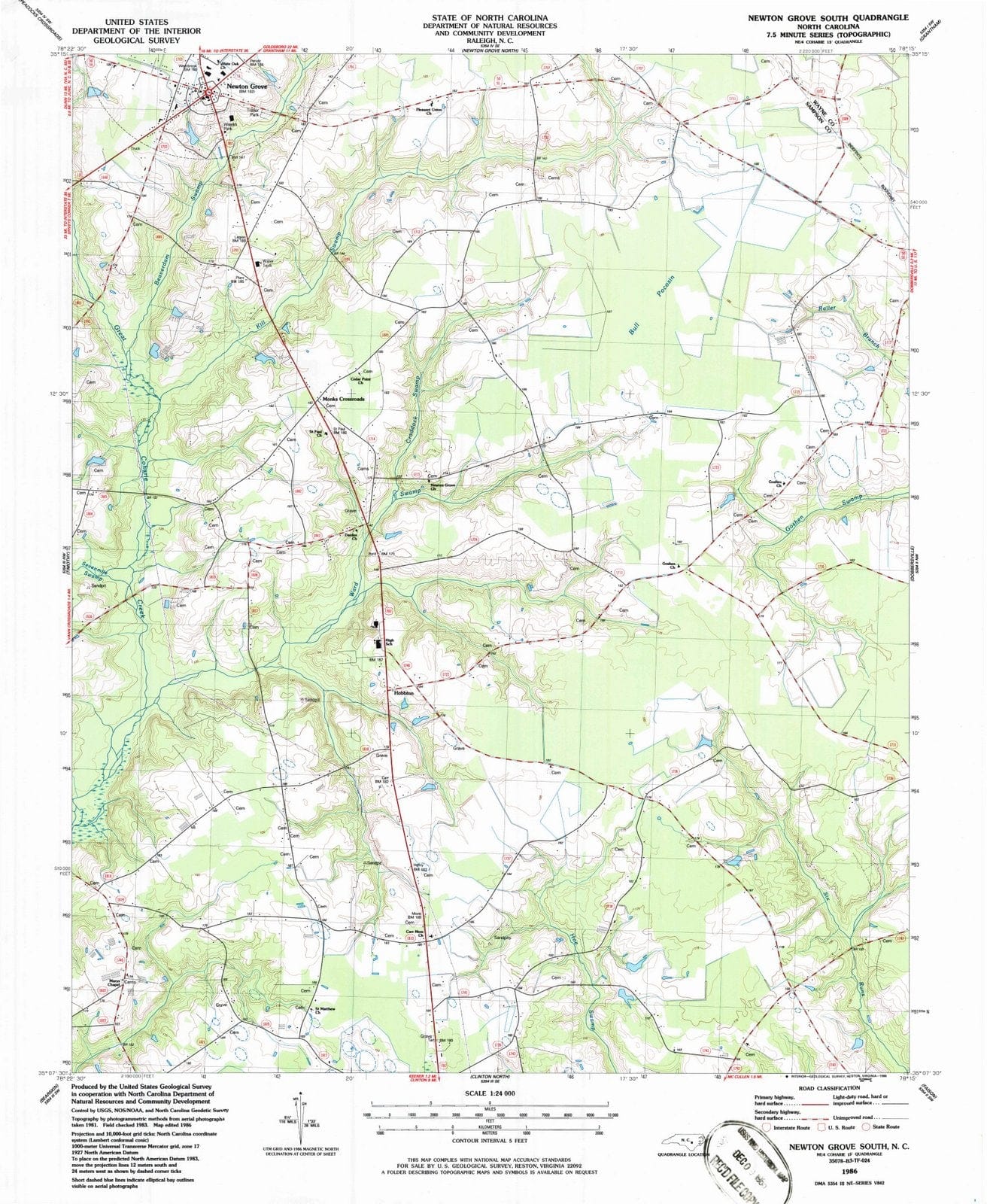 1986 Newton Grove South, NC - North Carolina - USGS Topographic Map