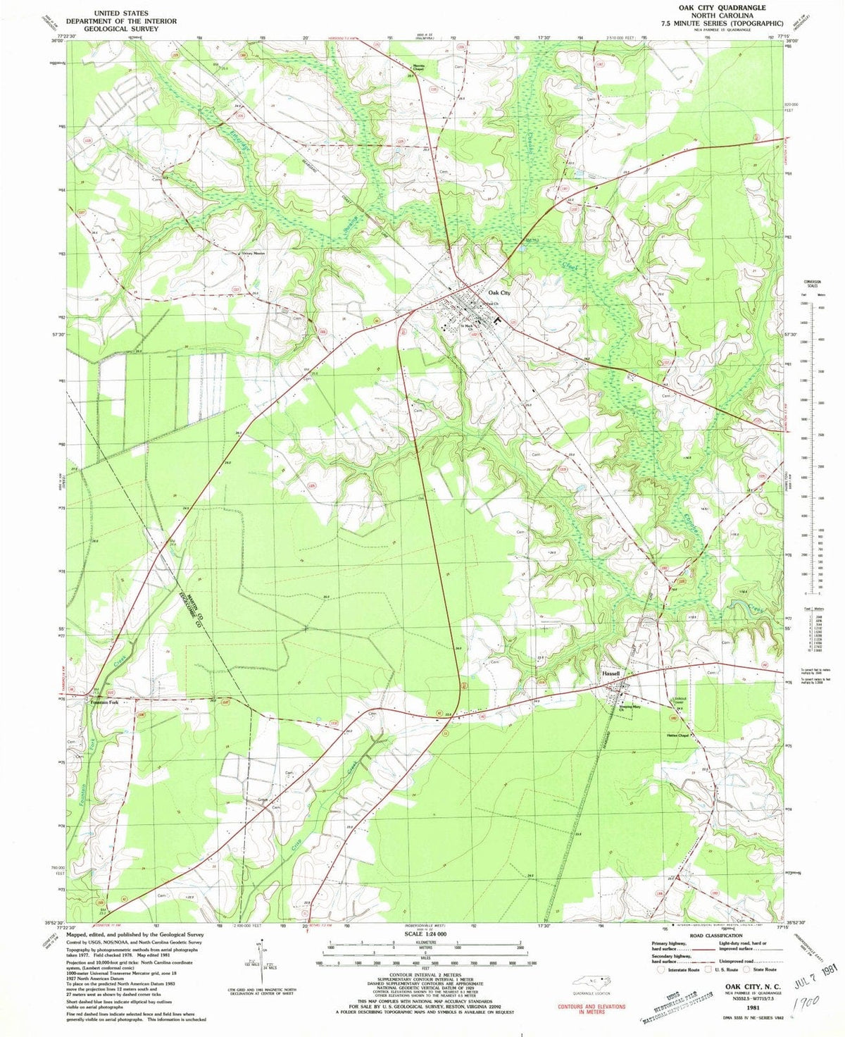 1981 Oak City, NC - North Carolina - USGS Topographic Map