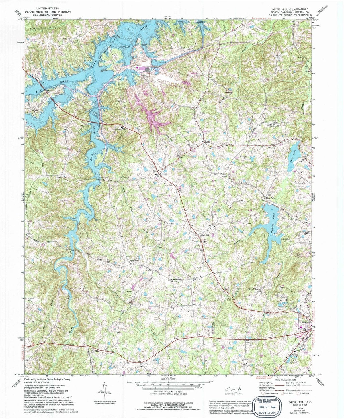 1968 Olive Hill, NC - North Carolina - USGS Topographic Map