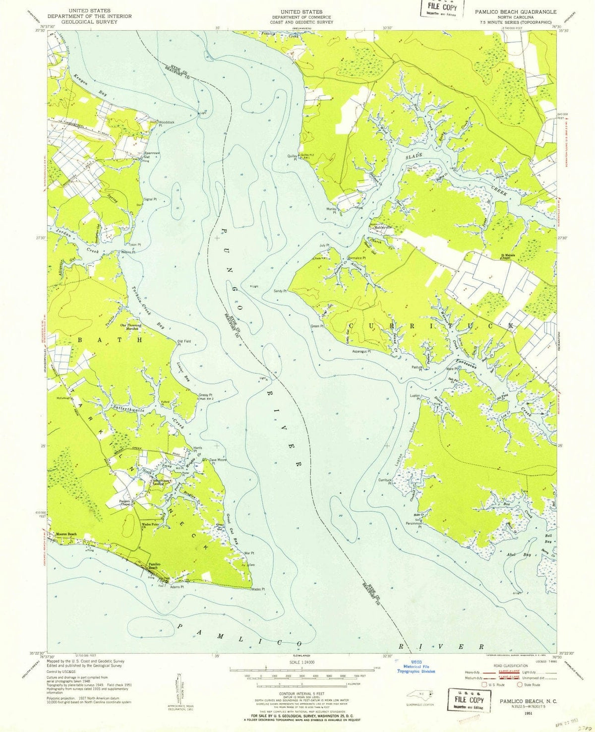 1951 Pamlico Beach, NC - North Carolina - USGS Topographic Map
